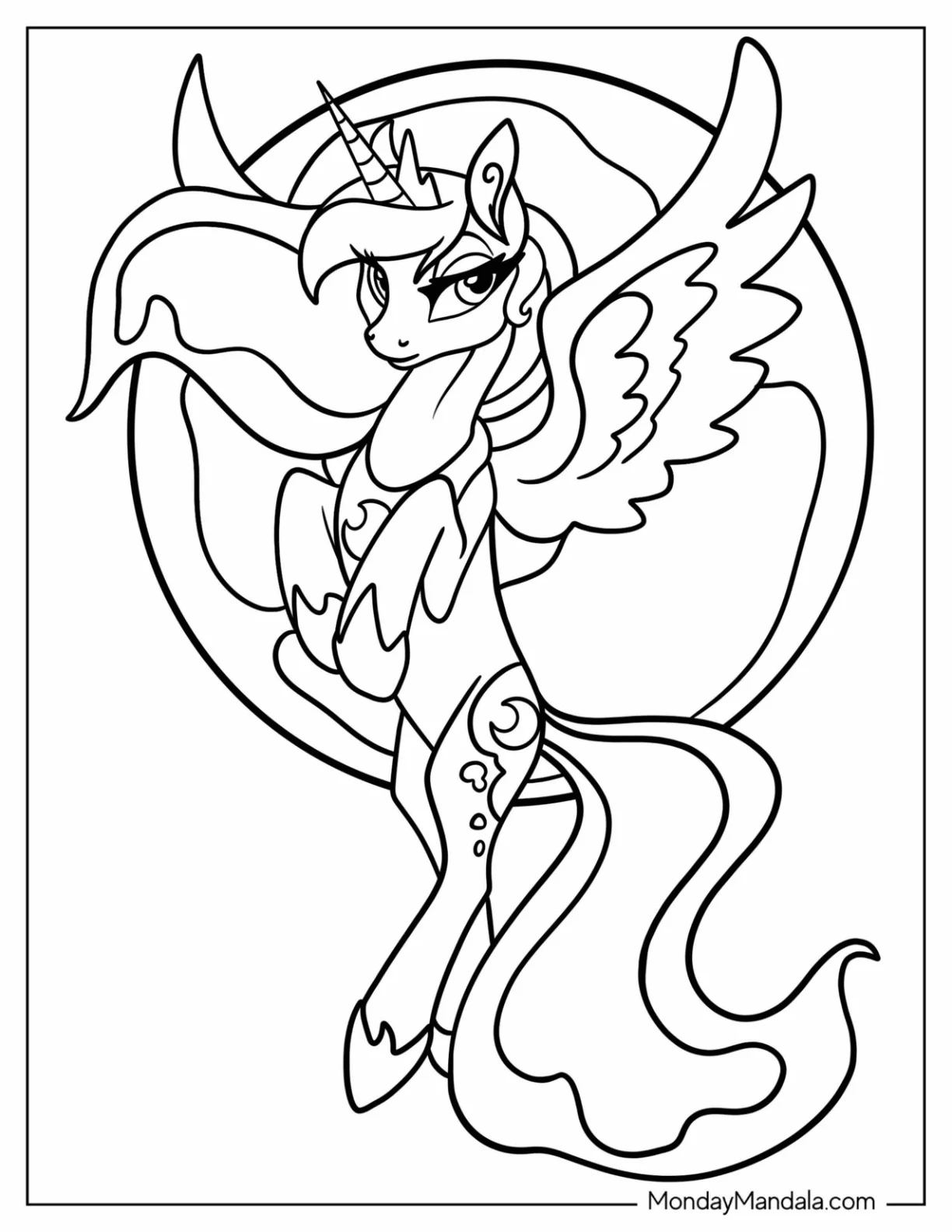 Princess Luna Coloring Page Rearing In Front Of Full Moon coloring page