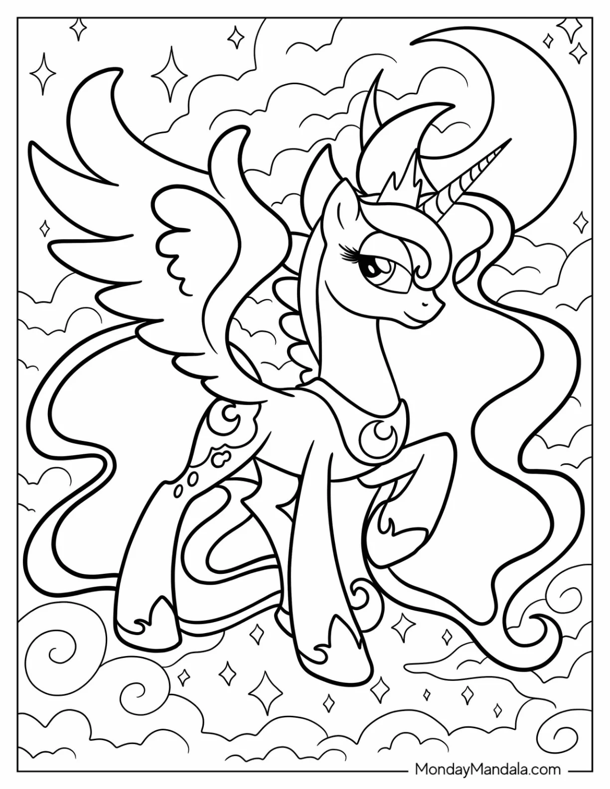 Princess Luna Coloring Page Walking In The Clouds coloring page