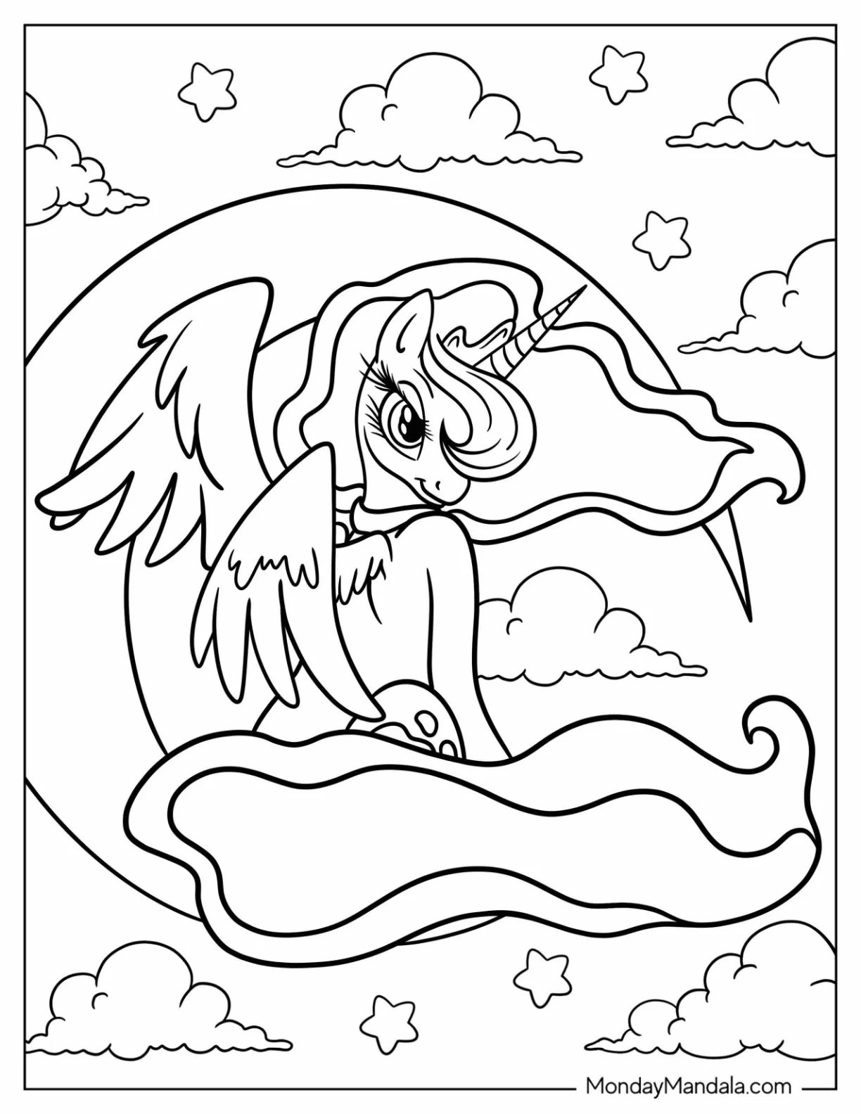 Princess Luna Coloring Page With Crescent Moon In Background coloring page