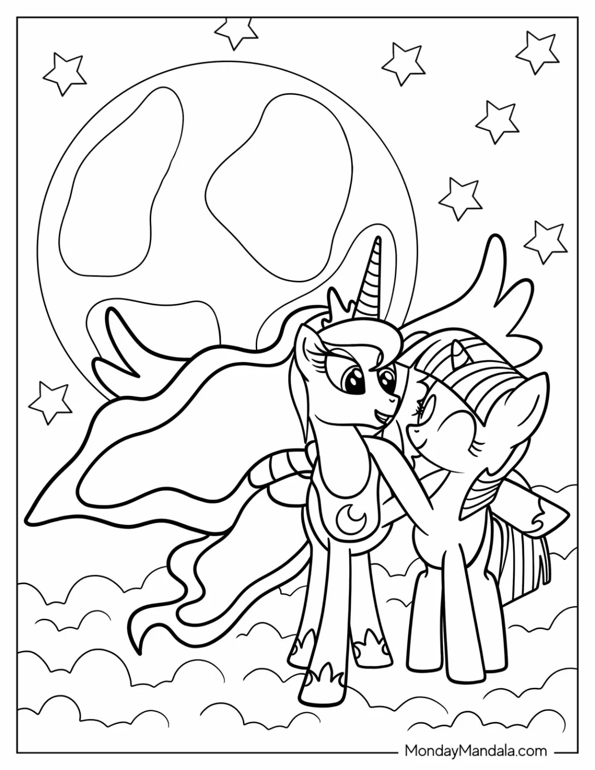 Twilight Sparkle Hugging Princess Luna Coloring Page coloring page
