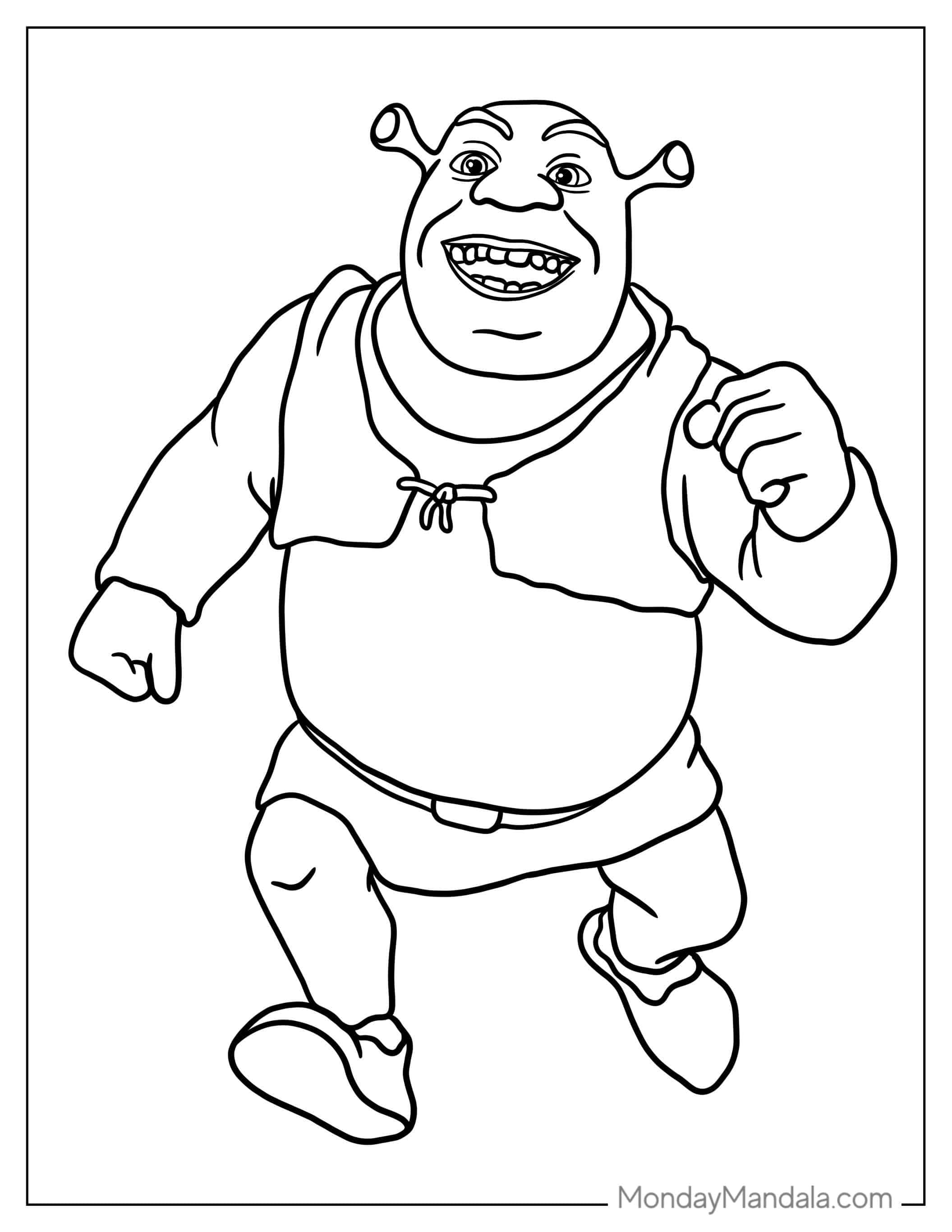 Easy Outline Of Shrek To Color For Kids coloring page