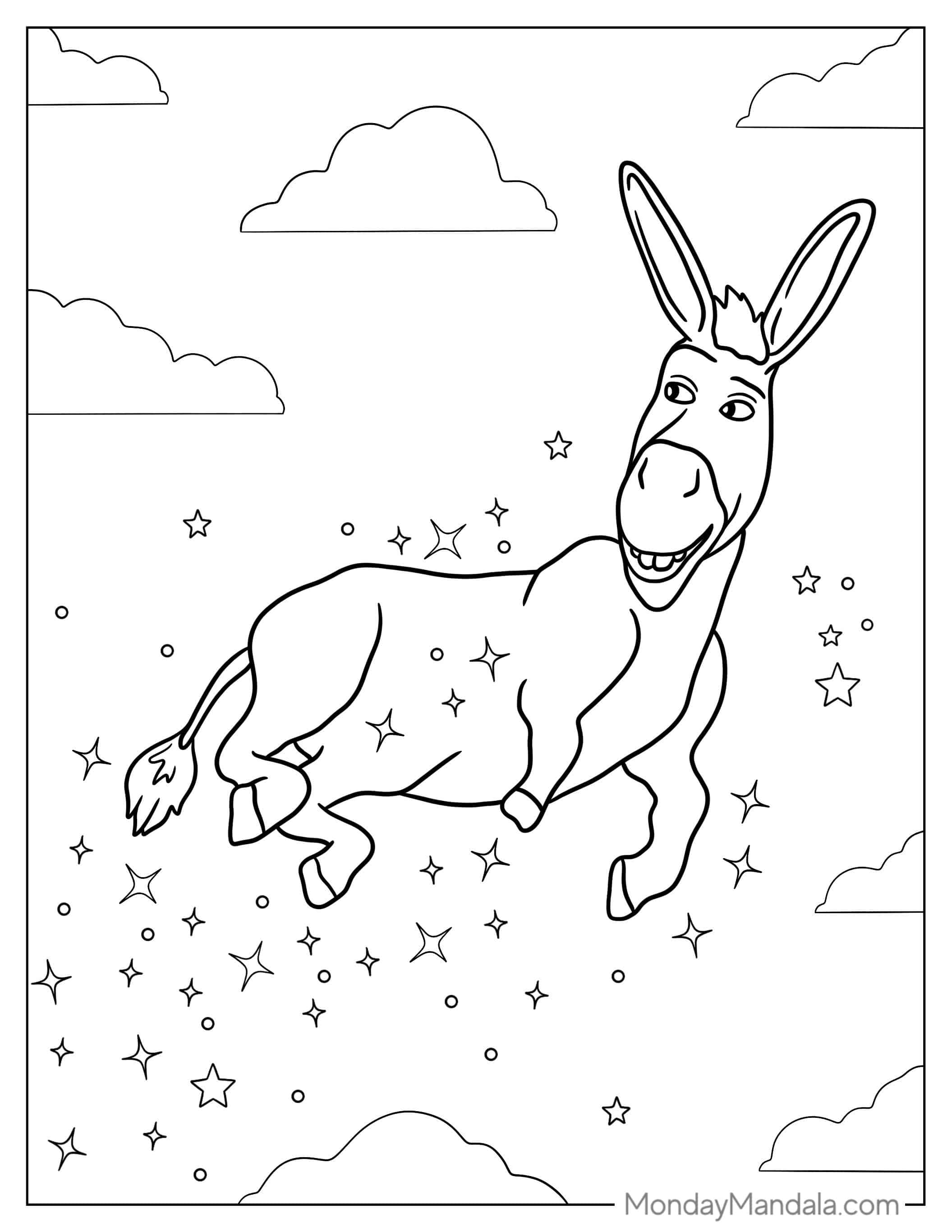 Flying Donkey Coloring Page coloring page — printable line art