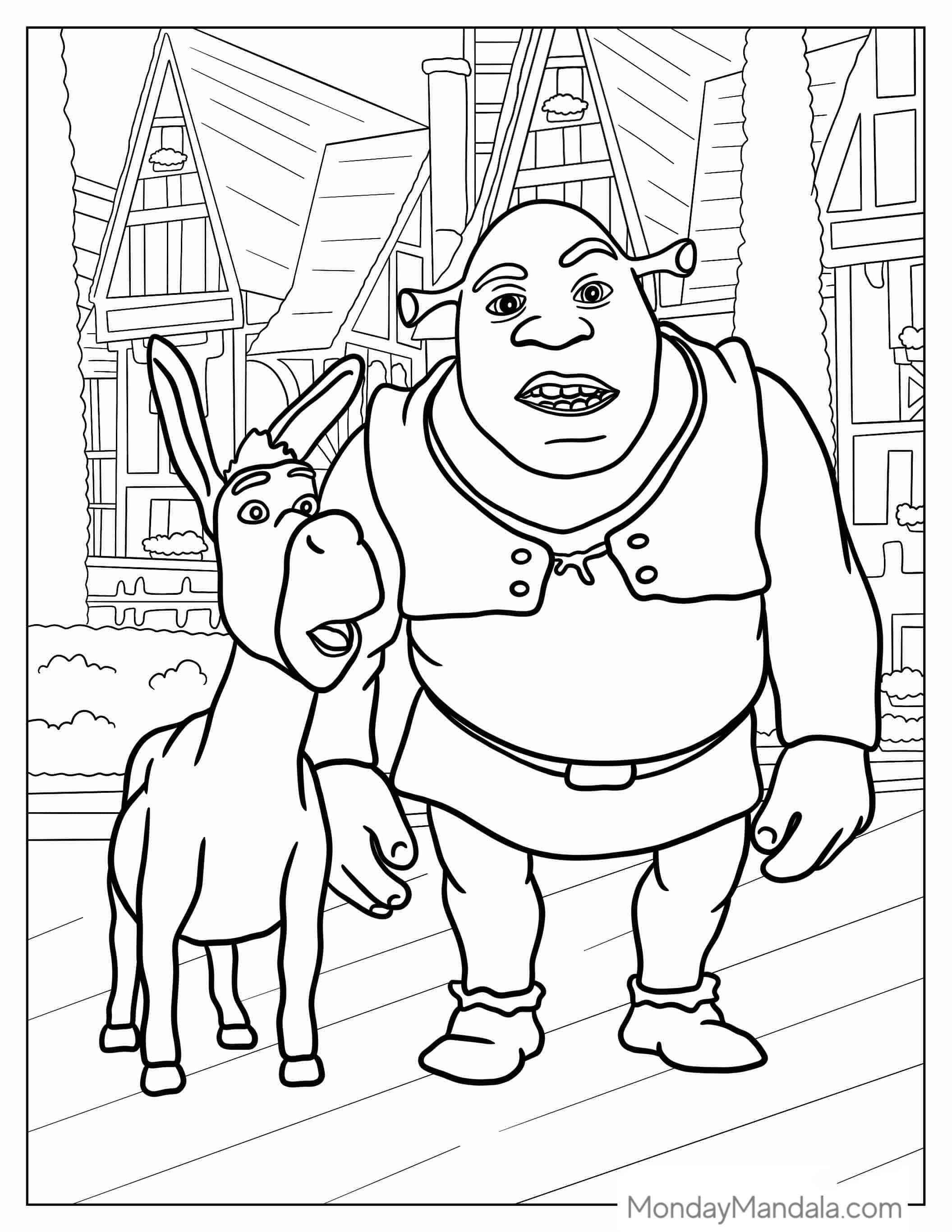 Shrek And Donkey In Duloc Coloring Page coloring page