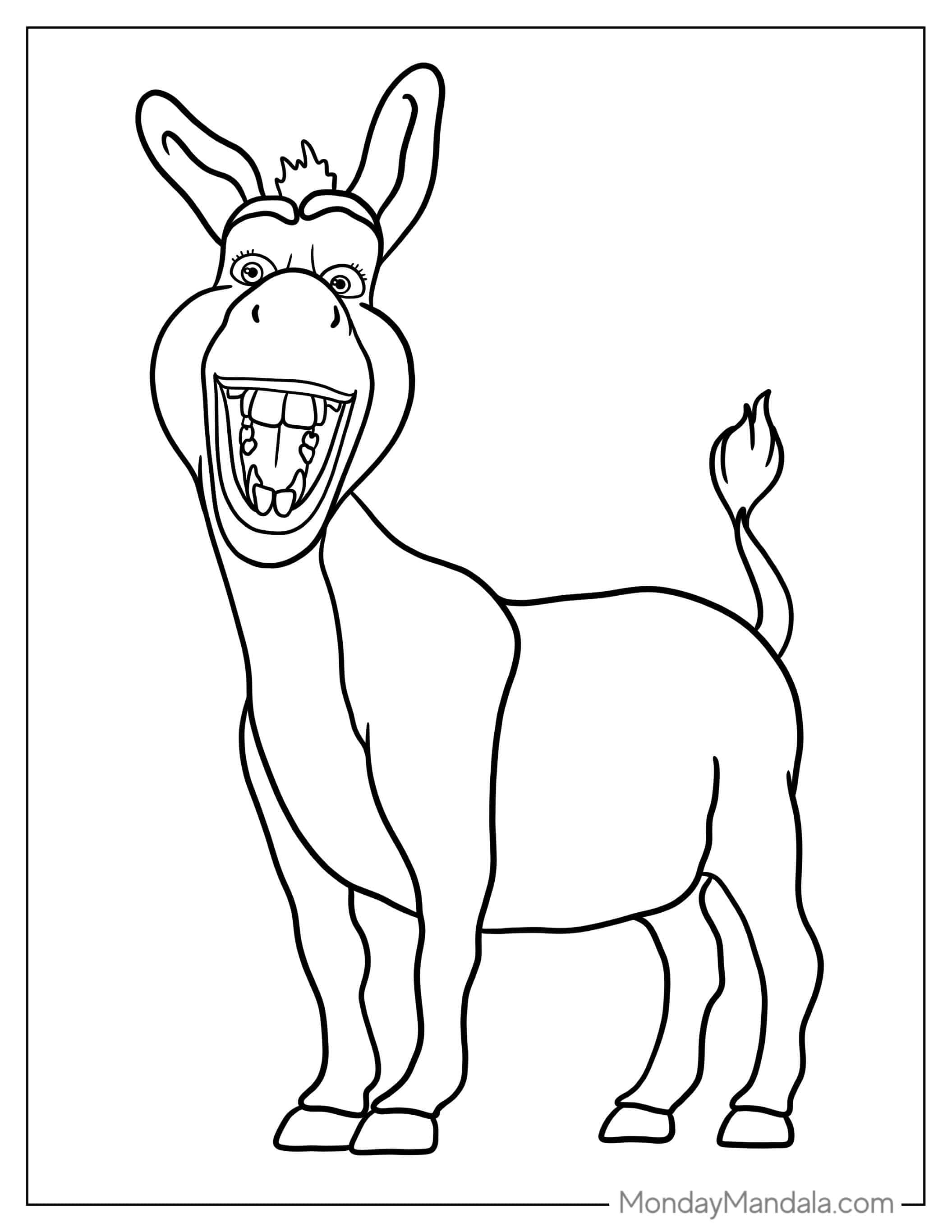 Smiling Donkey Coloring Sheet coloring page — printable line art