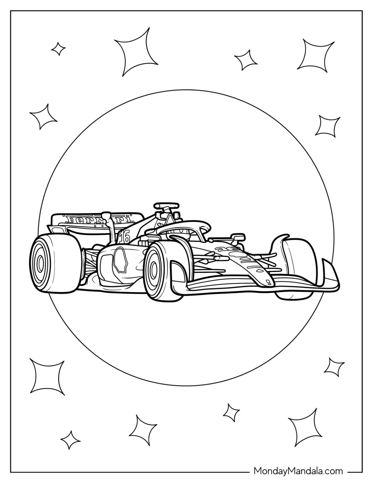 F1 Coloring Page Ferrari Race Car coloring page — printable line art