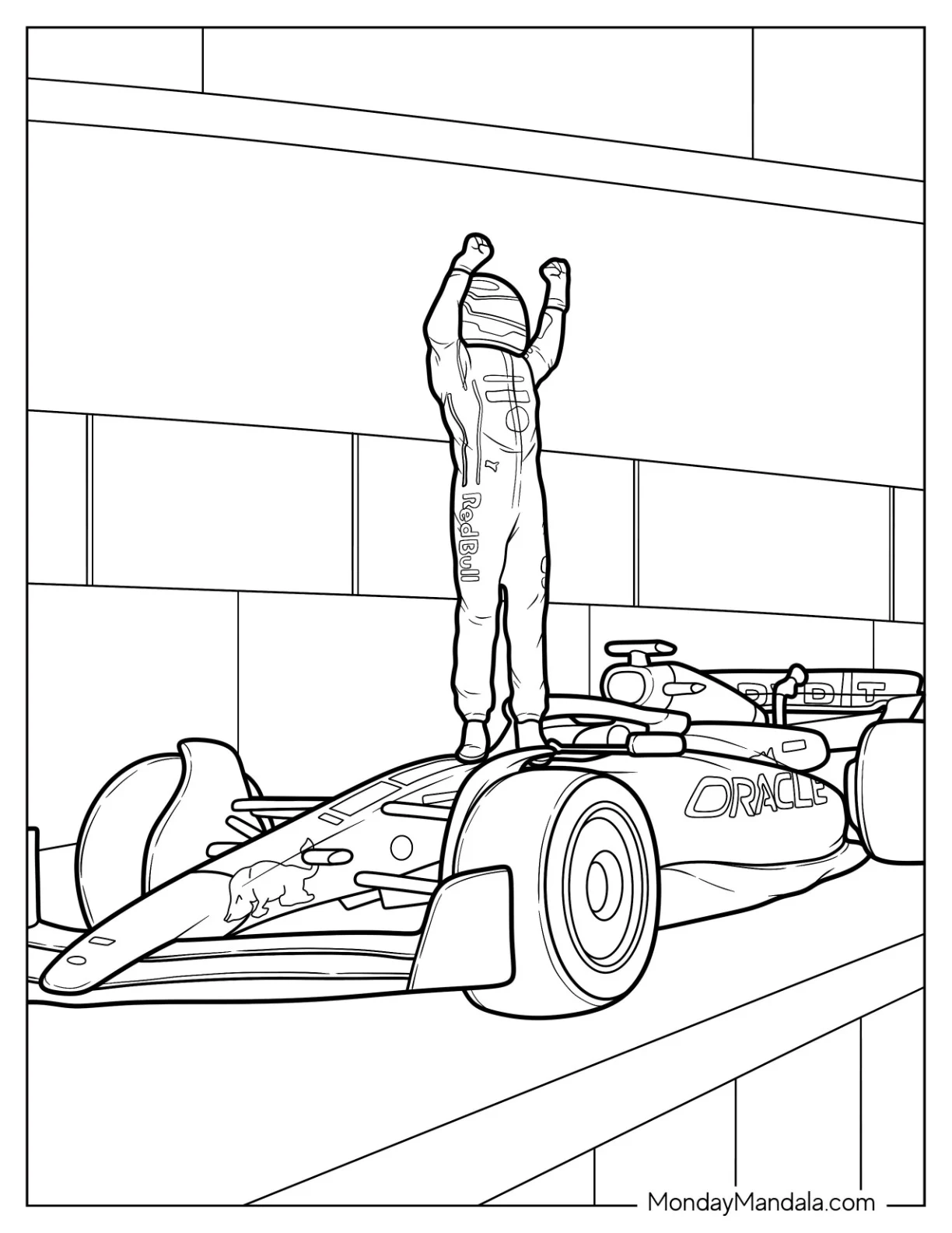 F1 Coloring Page Racer On Stop Of Car coloring page