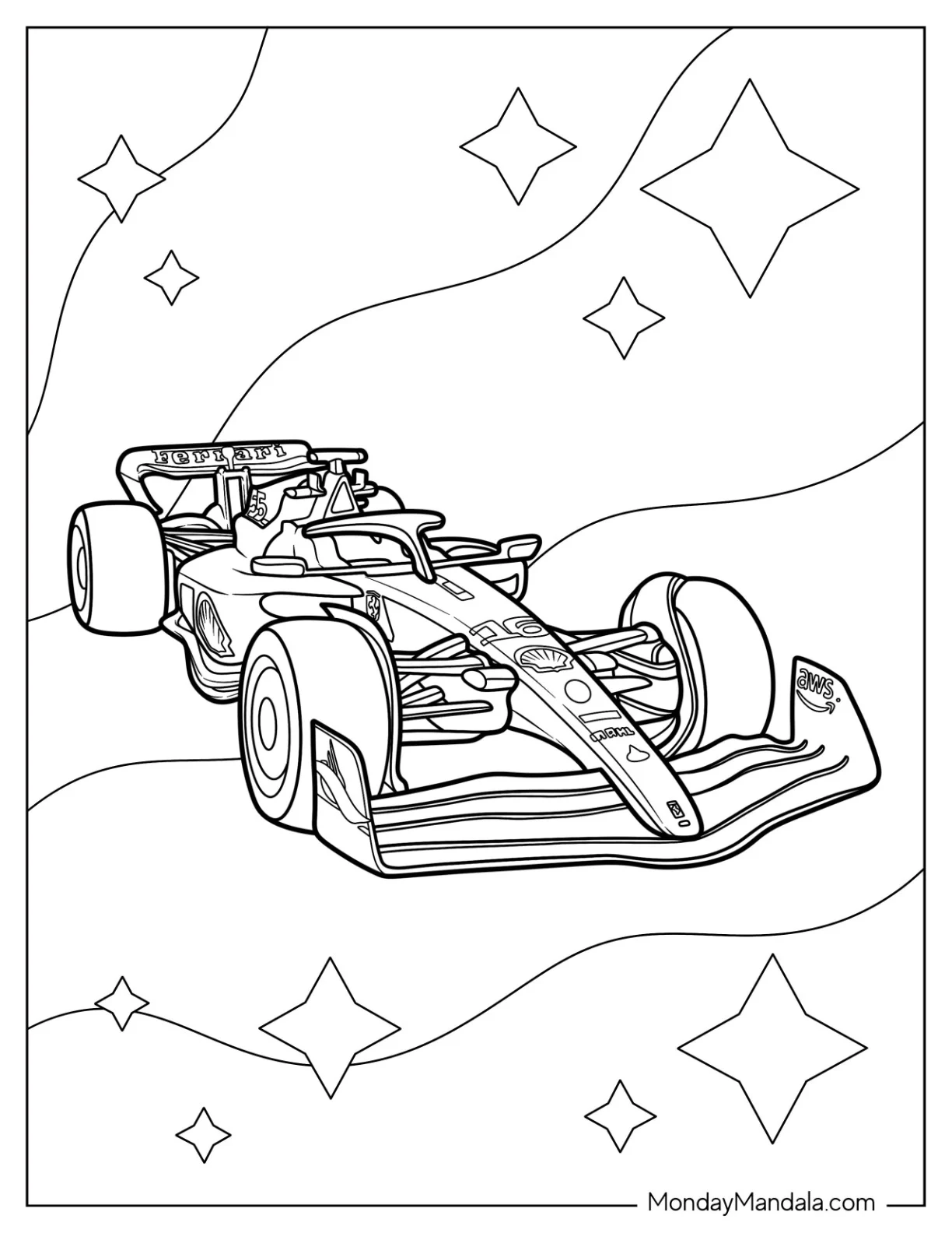 Ferrari F1 Coloring Page Car For Kids coloring page — printable line art