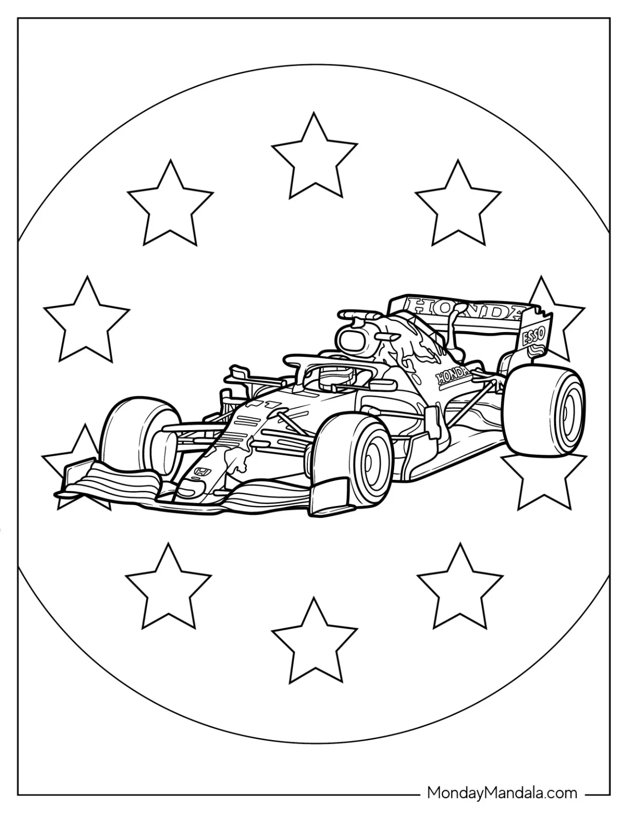 Red Bull RB16B F1 Coloring Page Race Car coloring page — printable line art