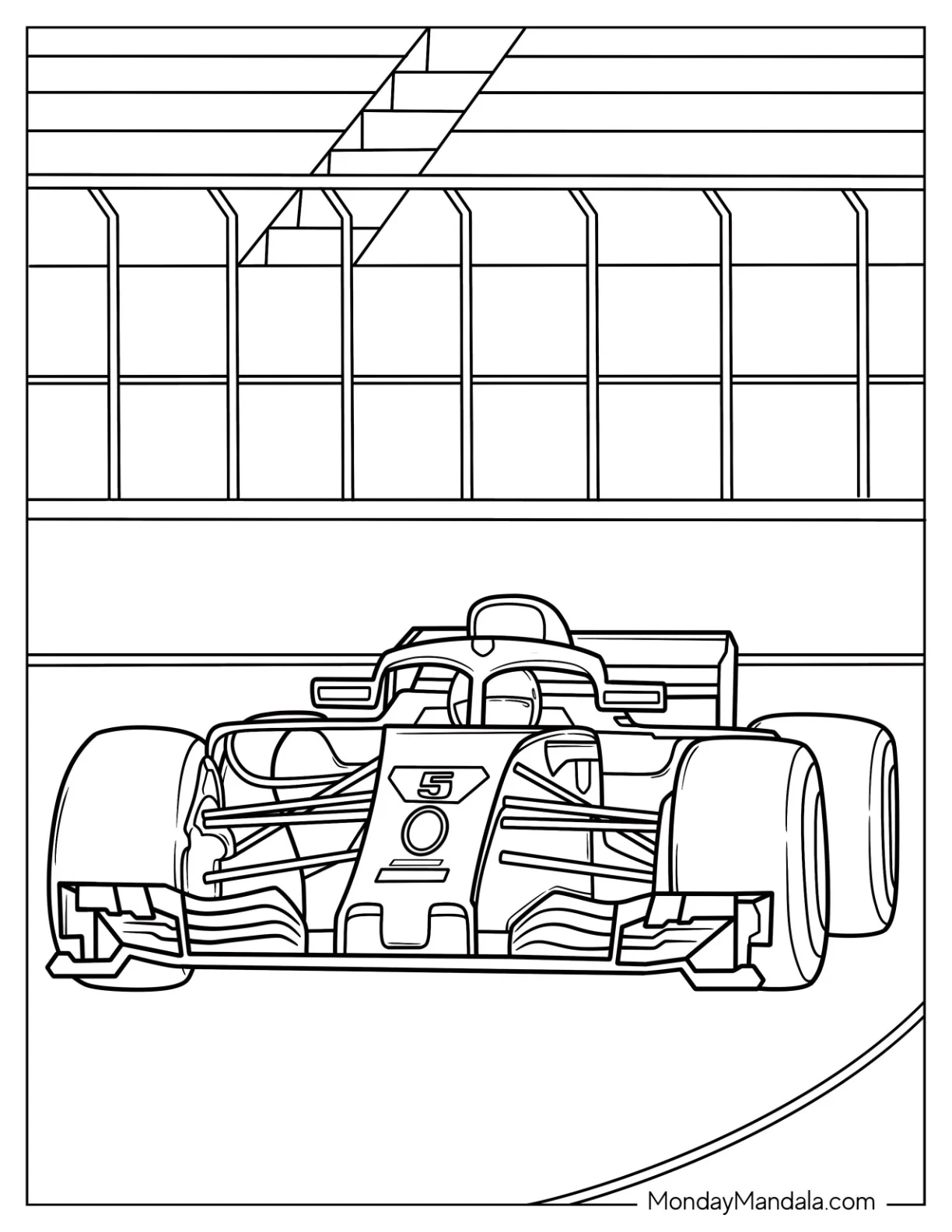 Simple Outline Of F1 Coloring Page Race Car On Track coloring page