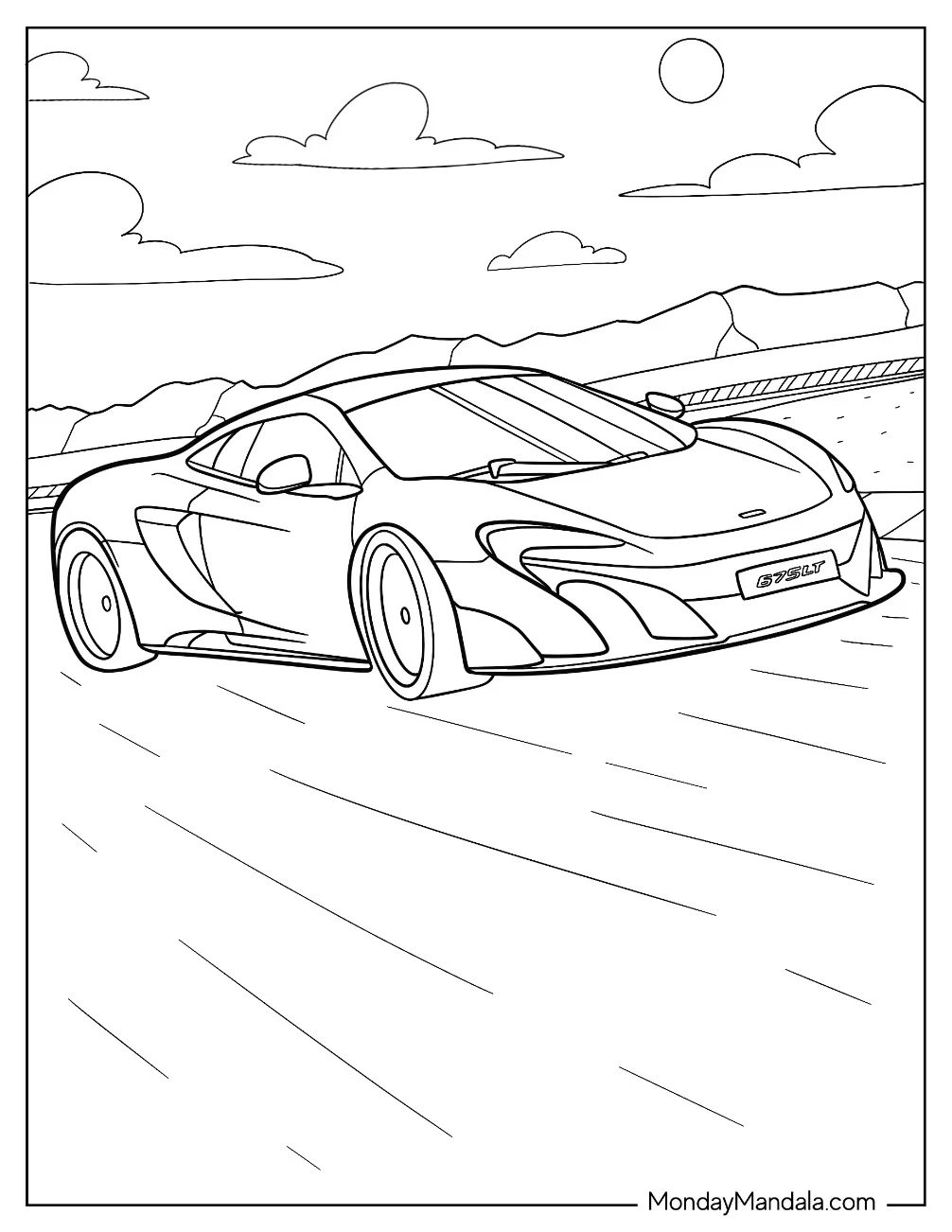 Easy McLaren 675LT Outline On The Road Coloring Sheet coloring page
