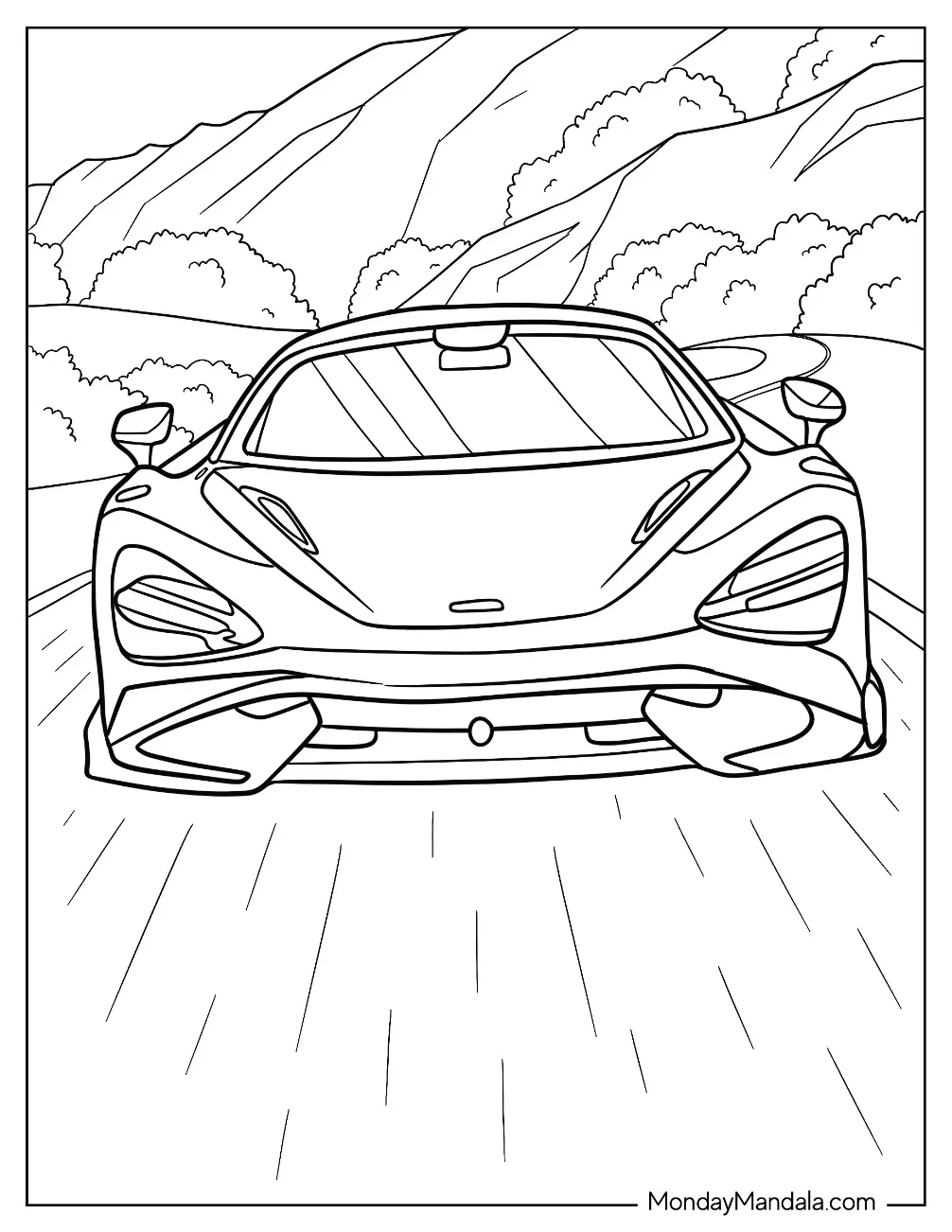 Front View Of McLaren 765LT Coloring Sheet coloring page