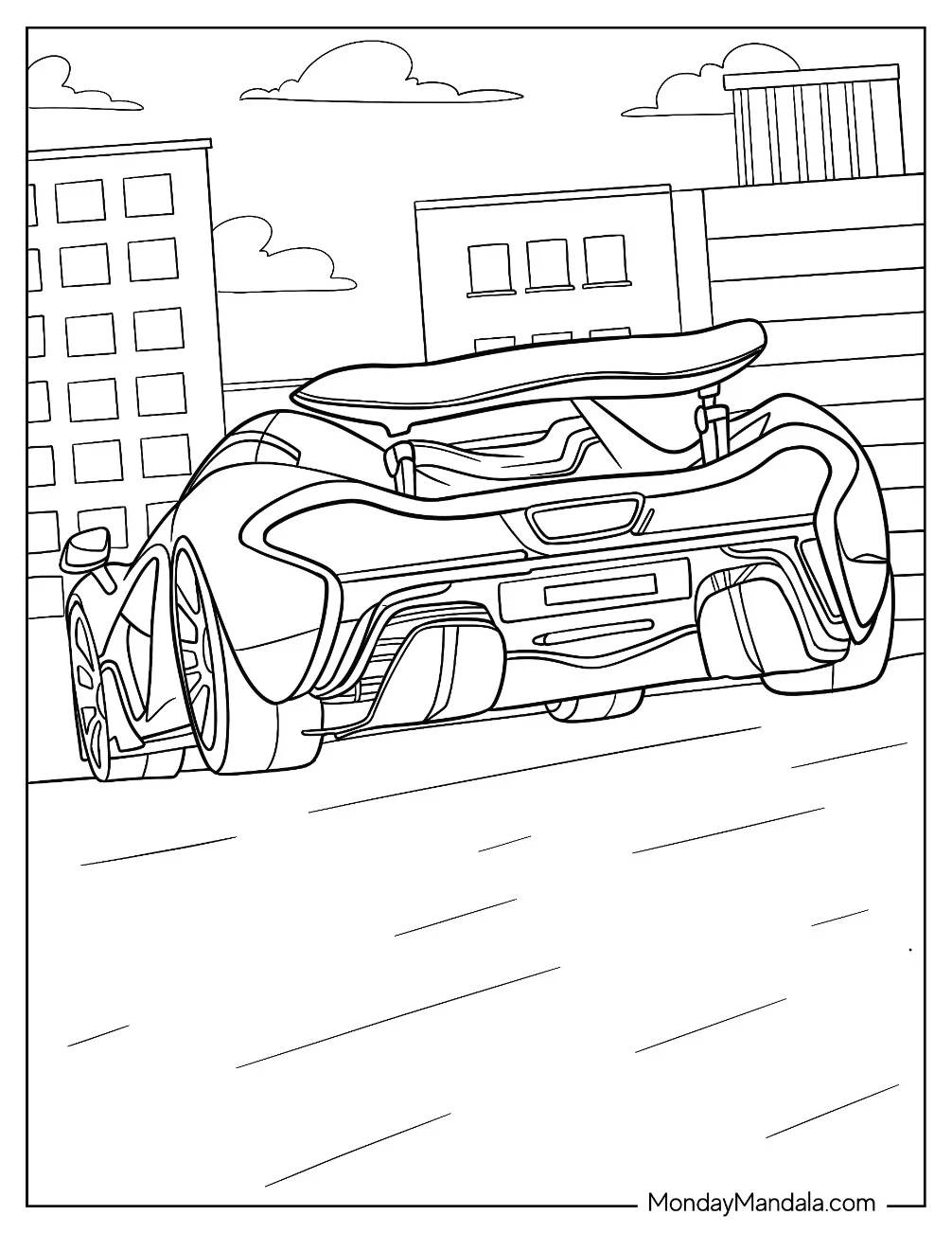Realistic Rear View Of McLaren P1 Coloring Page For Kids coloring page