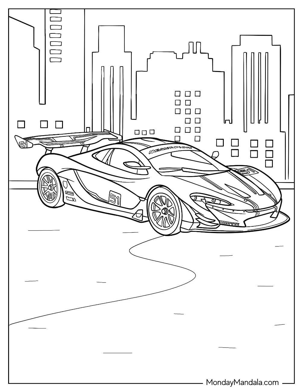 Side View Of McLaren P1 GTR coloring page — printable line art