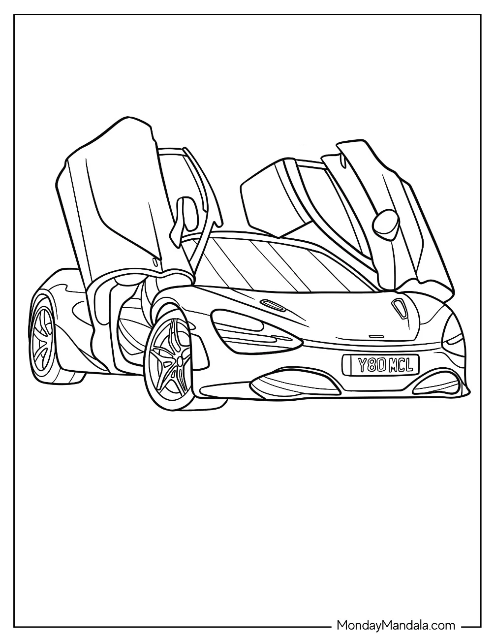 Simple McLaren 720S With Swing Up Doors Coloring Page For Kids coloring page