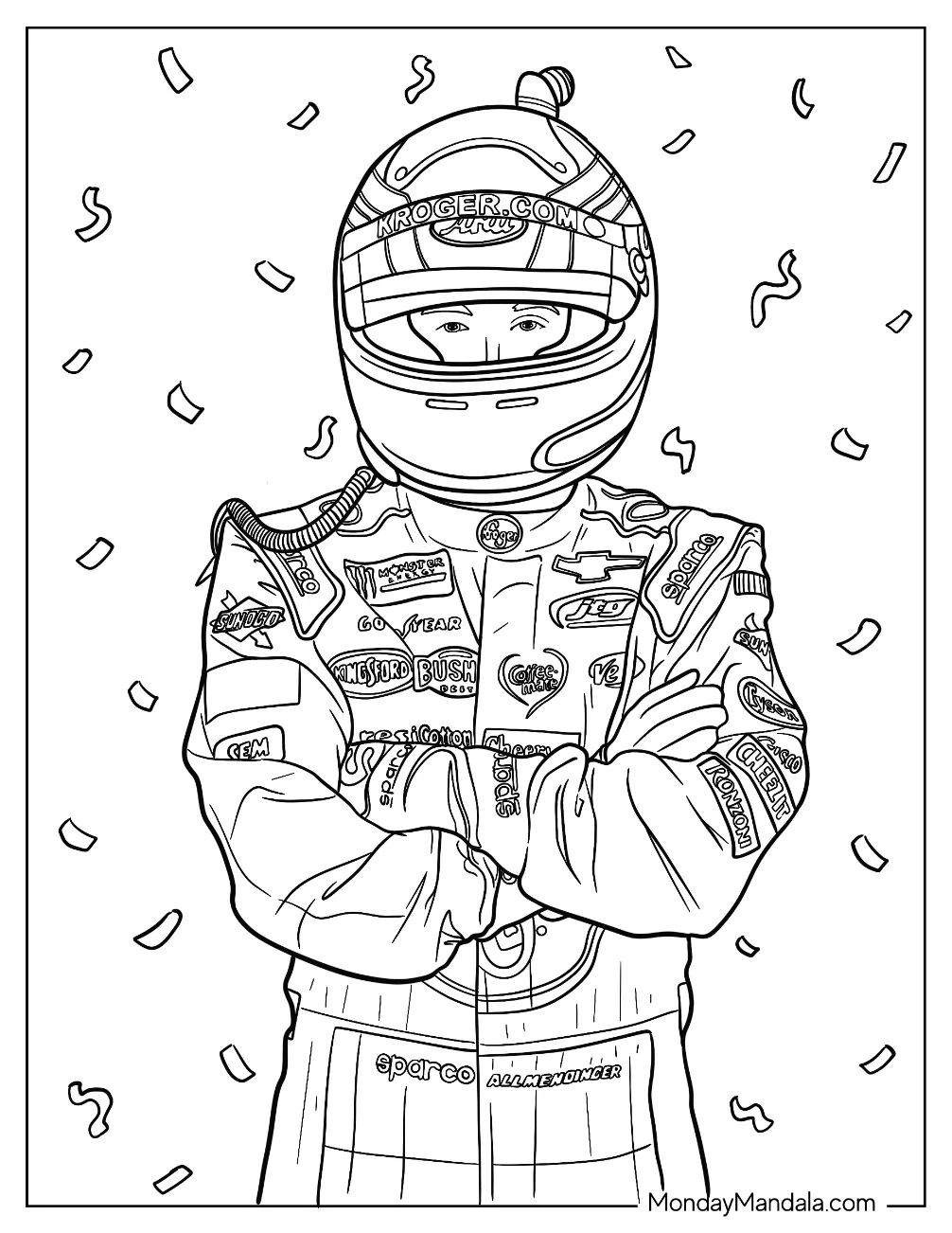 AJ Allmendinger NASCAR Coloring Page Driver With Helmet On coloring page