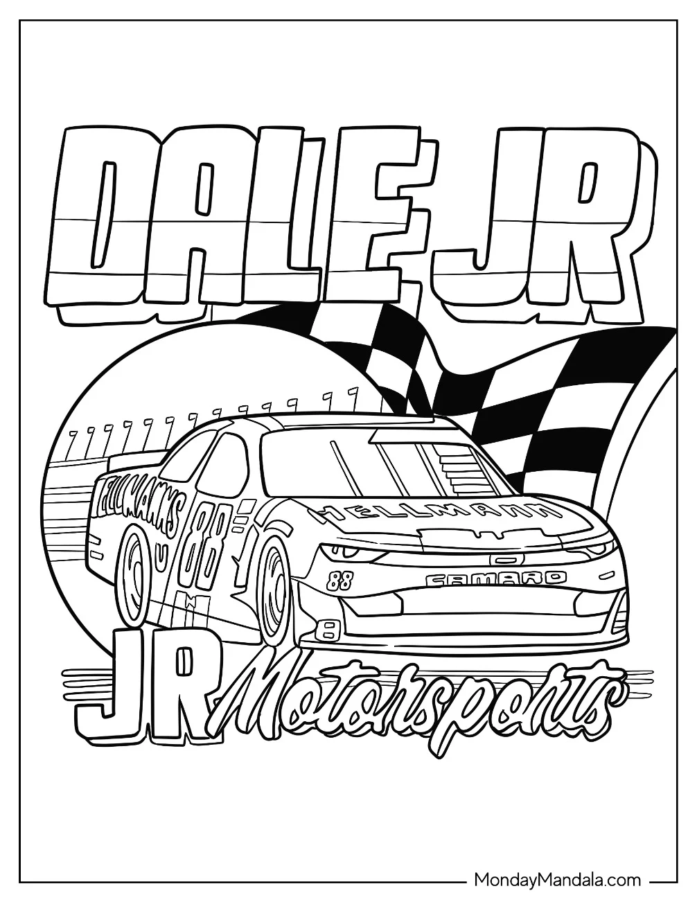Dale JR Chevrolet Camaro NASCAR Coloring Page coloring page — printable line art
