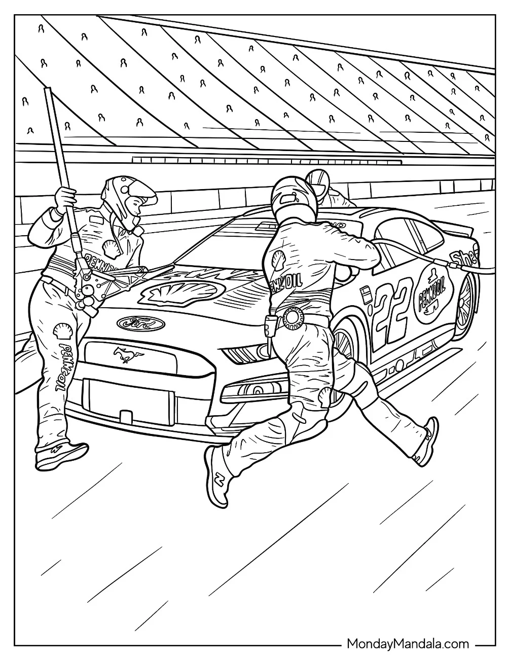 NASCAR Coloring Page Car In Pit Stop During Race coloring page
