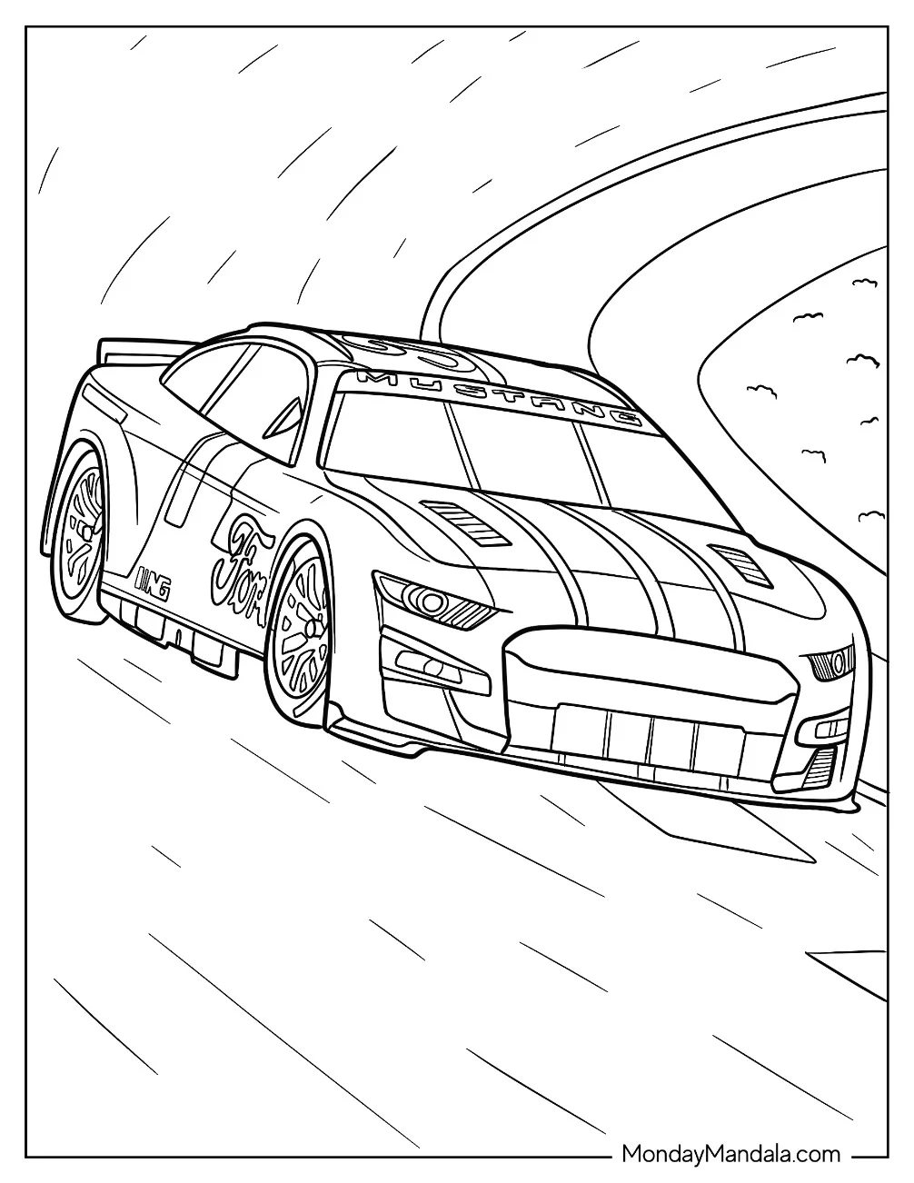 NASCAR Coloring Page Ford Mustang Racing For Kids coloring page