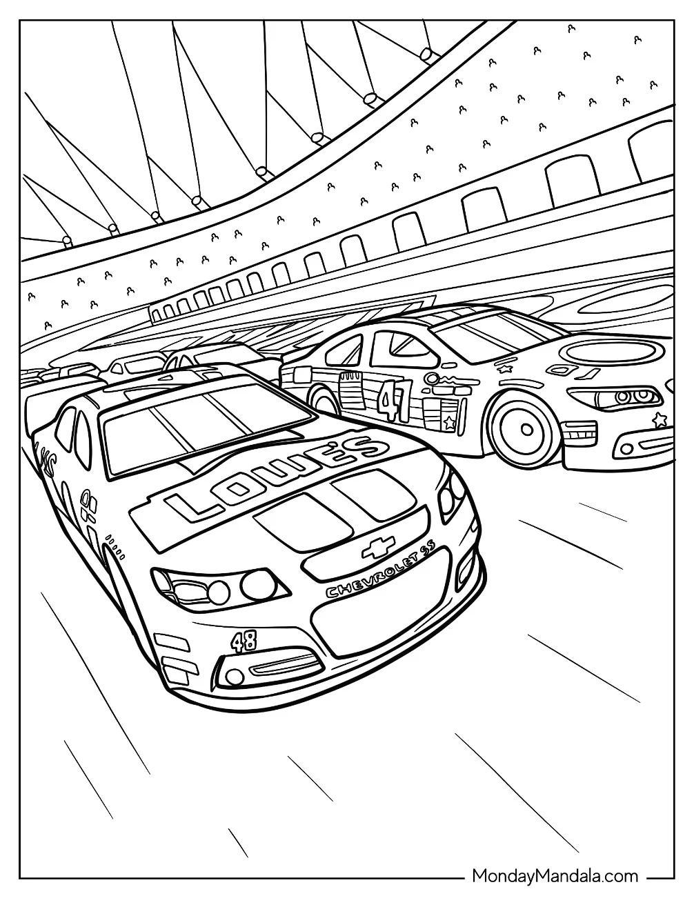 NASCAR Coloring Page Racing Cars For Kids coloring page — printable line art