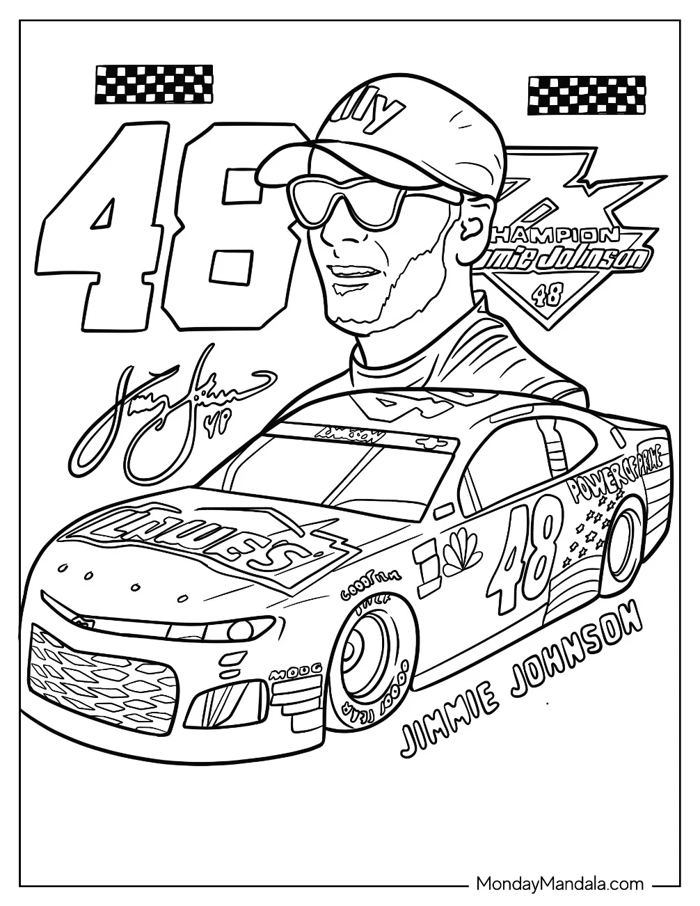 Signed Jimmie Johnson NASCAR Coloring Page Poster coloring page