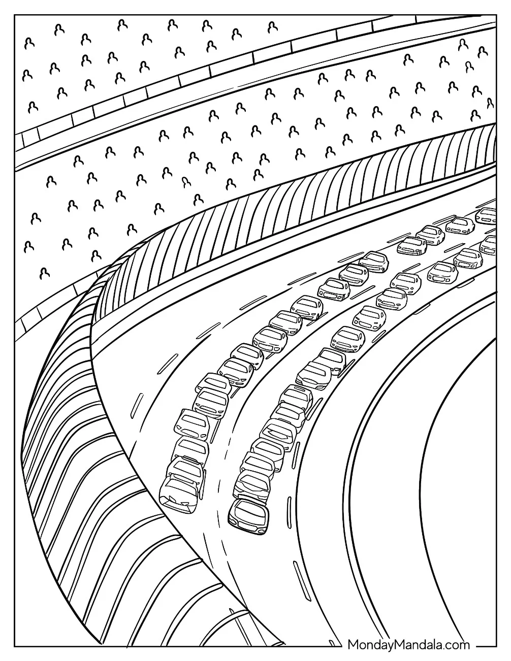 Simple NASCAR Coloring Page Cars Outline On Race Track For Kids coloring page