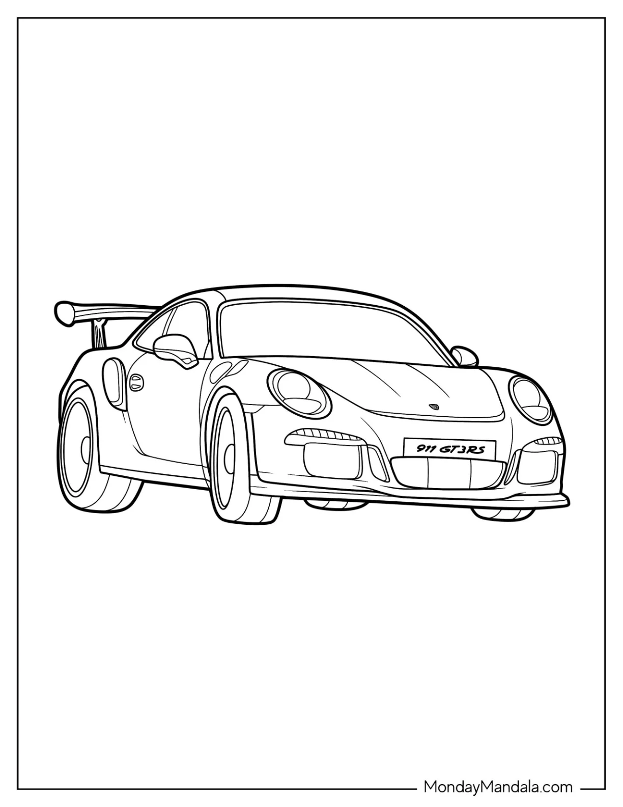 Easy Porsche Coloring Page GT3 RS For Kids coloring page