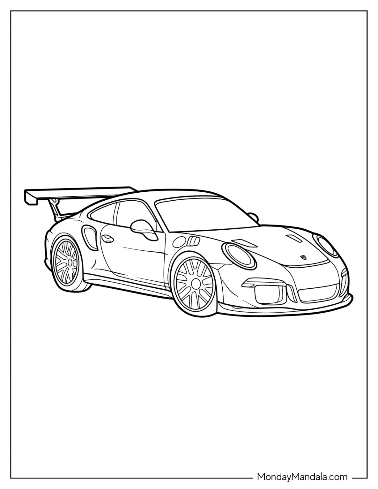 Easy Porsche Coloring Page GT3 RS Outline For Kids coloring page — printable line art