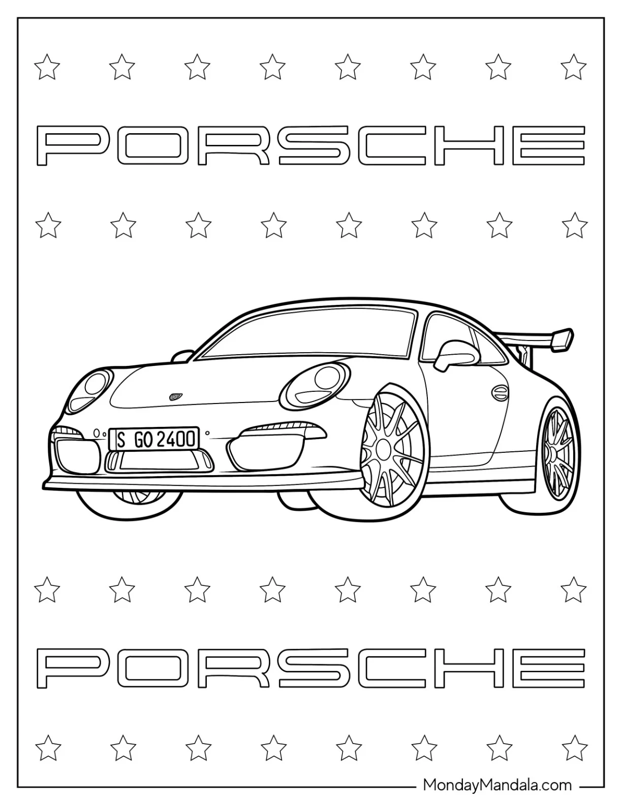 Porsche Coloring Page GT3 Angled View coloring page