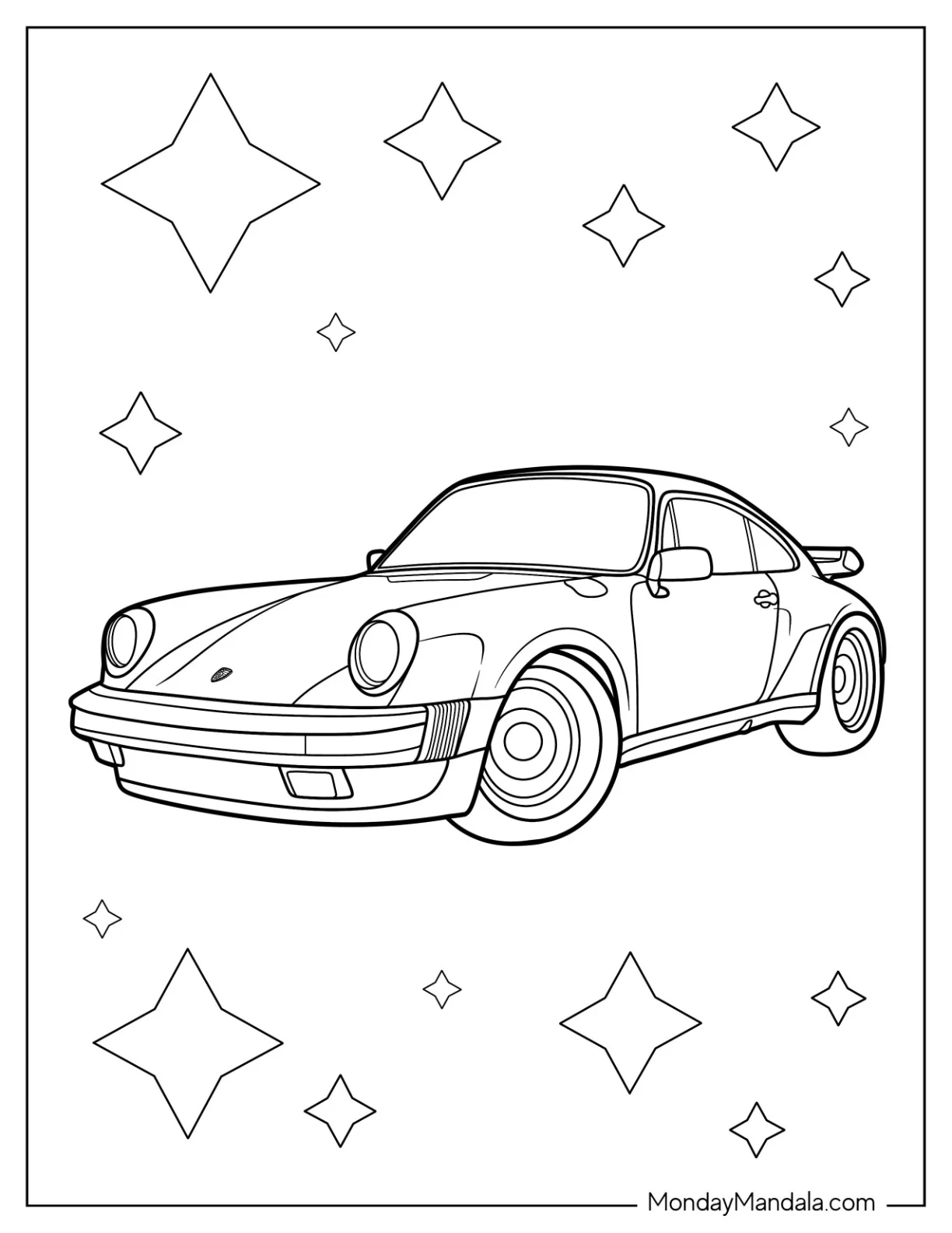 Simple Porsche Coloring Page Outline For Kids coloring page — printable line art