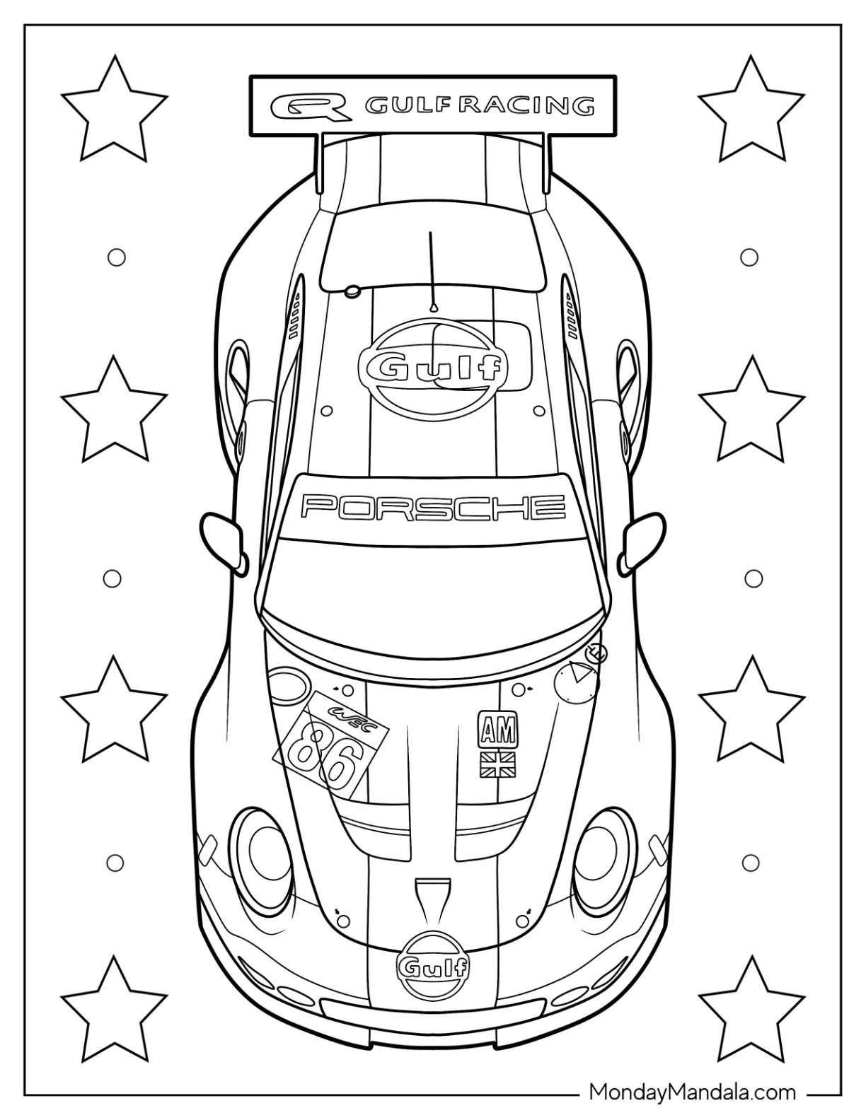 Top View Of Porsche Coloring Page 911 GT3 RSR coloring page — printable line art