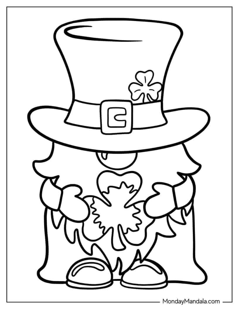 Cute Leprechaun Holding Shamrock To Color coloring page