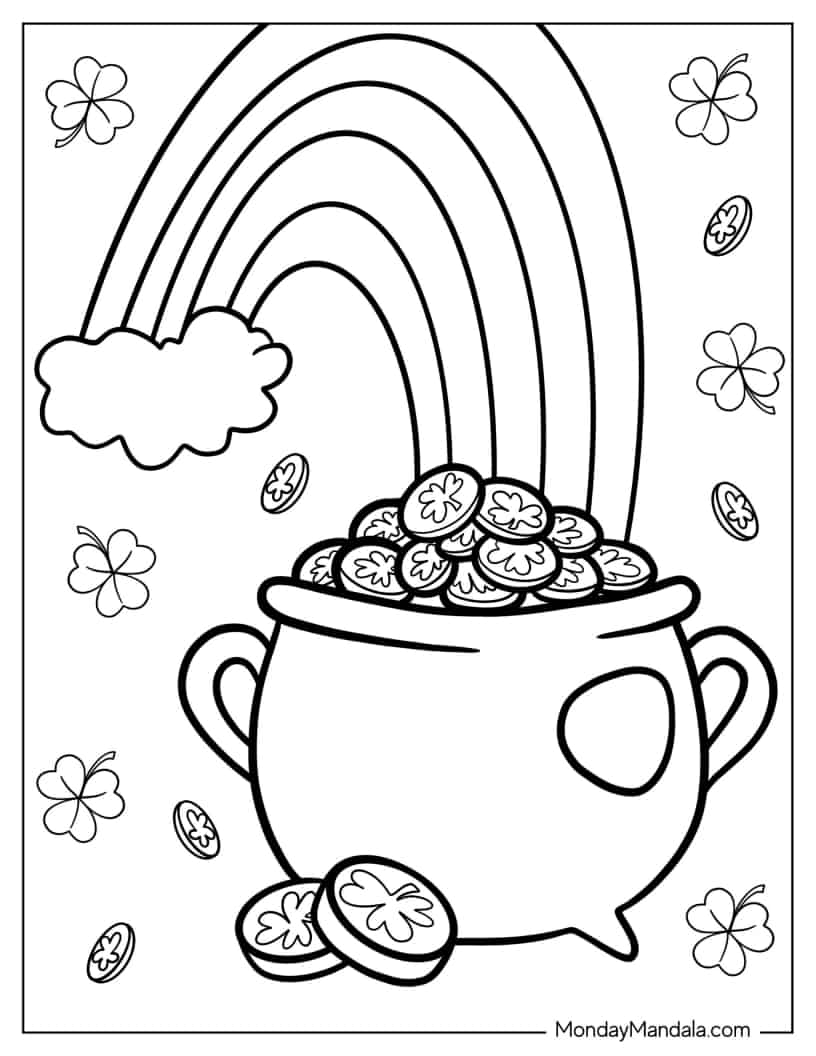 End Of The Rainbow Pot Of Gold To Color coloring page