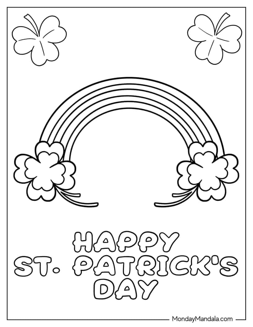 Happy St Patrick_s Day Coloring Page With Rainbow And Lucky Charms coloring page — printable line art