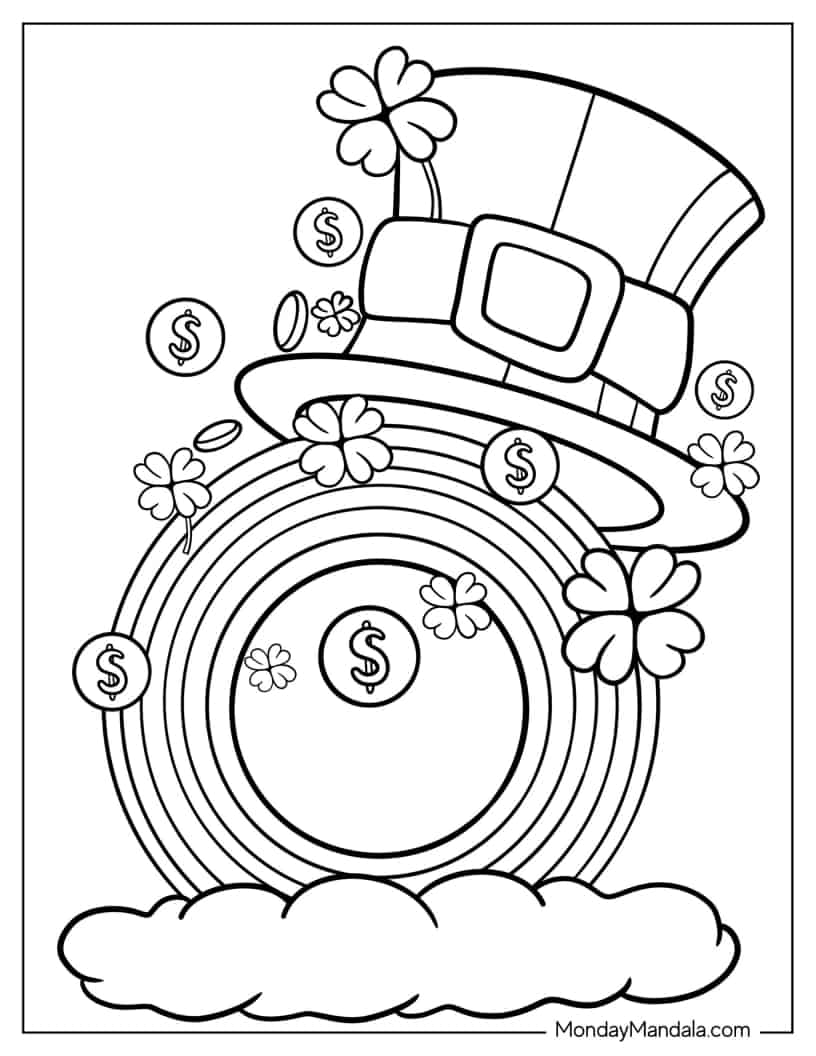 Leprechaun Hat With Full Circle Rainbow coloring page