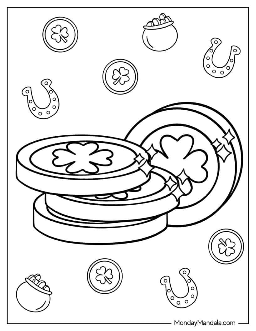 Lucky St Patrick_s Day Golden Coins To Color coloring page