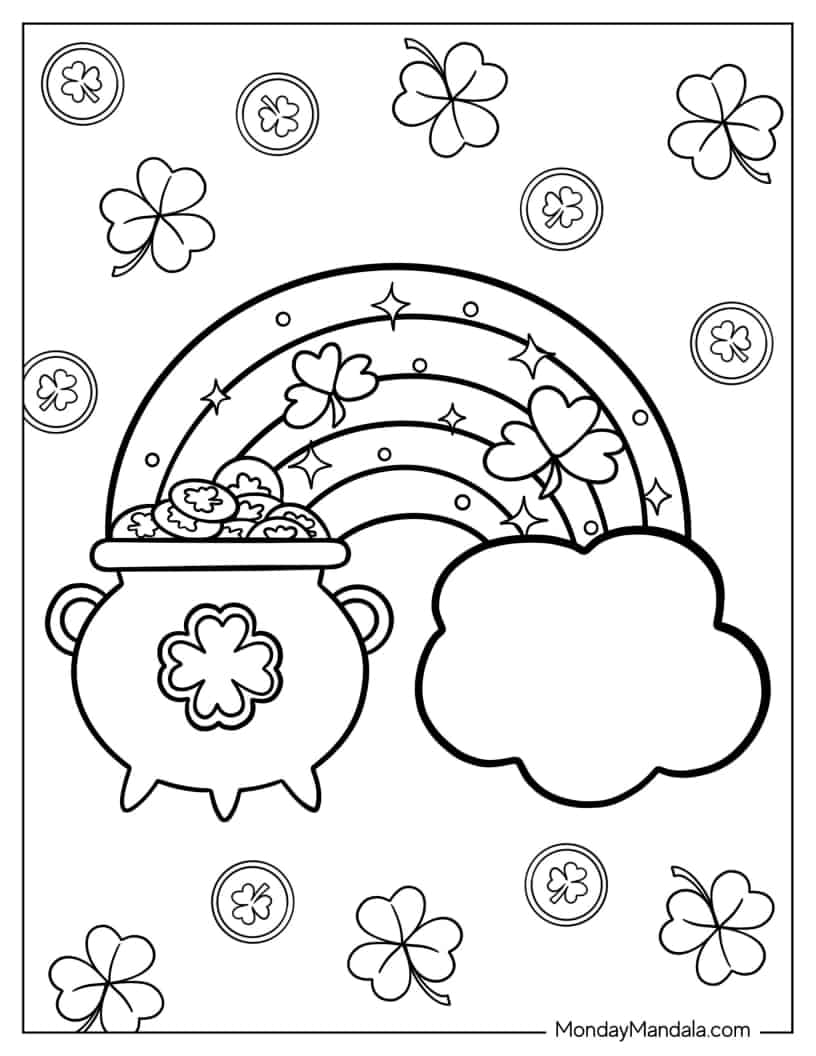 Pot Of Gold At End Of The Rainbow To Color coloring page