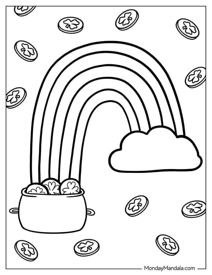 Simple Pot Of Gold At End Of The Rainbow For Kids coloring page