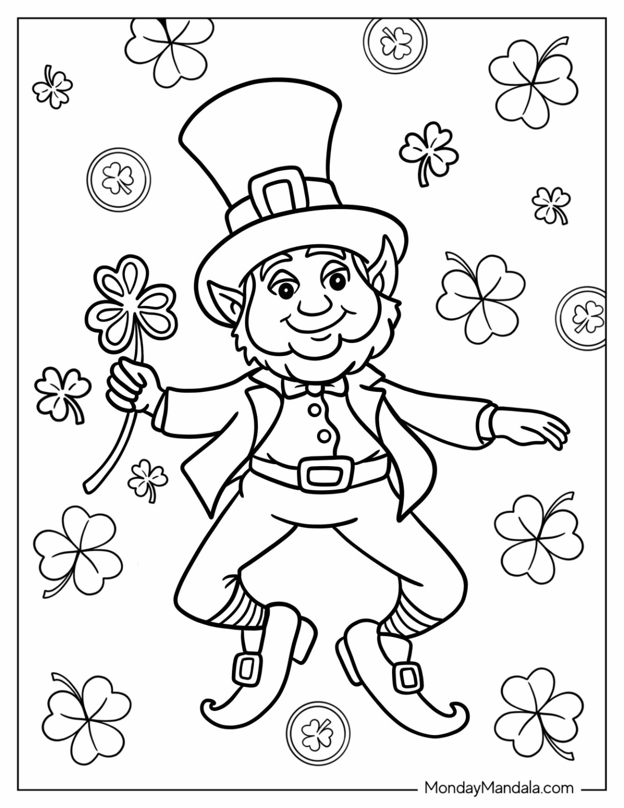 Simple St. Patrick's Day Coloring Page With A Shamrock coloring page — printable line art