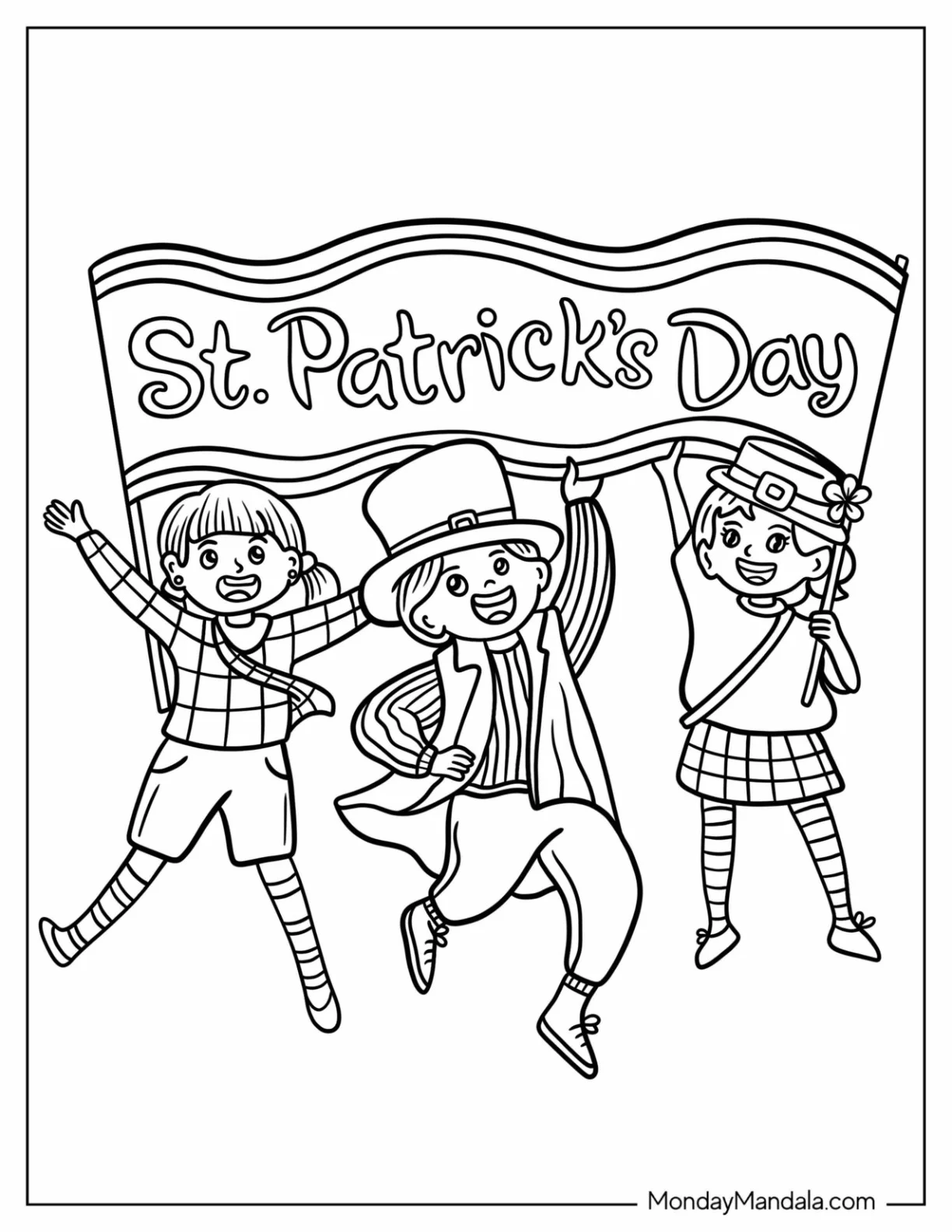St. Patrick's Day Coloring Page Kids Holding Of A St Patrick s Day Banner coloring page