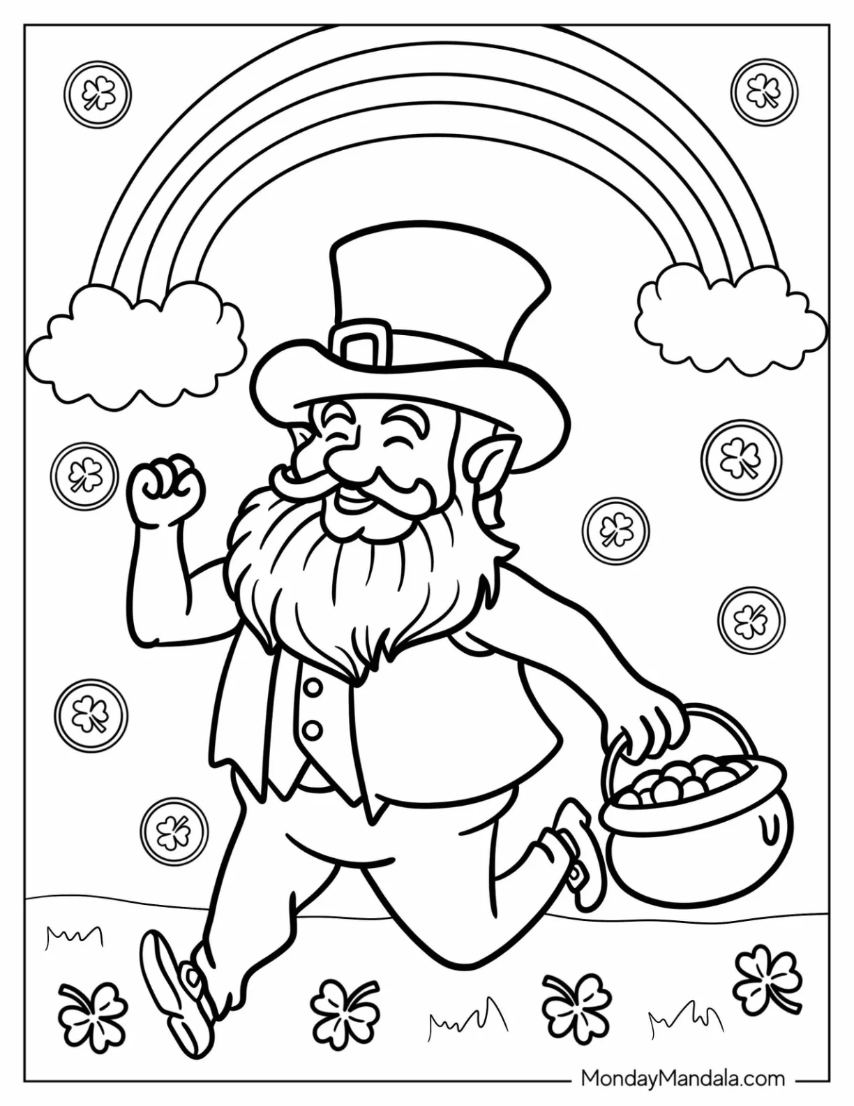 St. Patrick's Day Coloring Page Leprechaun Running Away With A Pot Of Gold coloring page