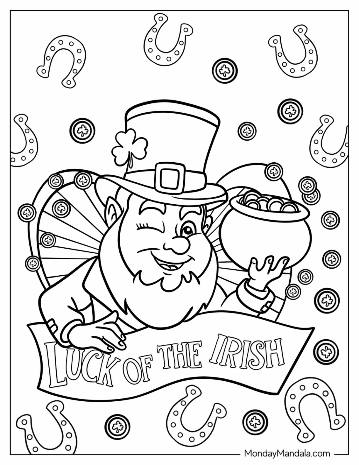 St. Patrick's Day Coloring Page Leprechaun With A Pot Of Gold coloring page