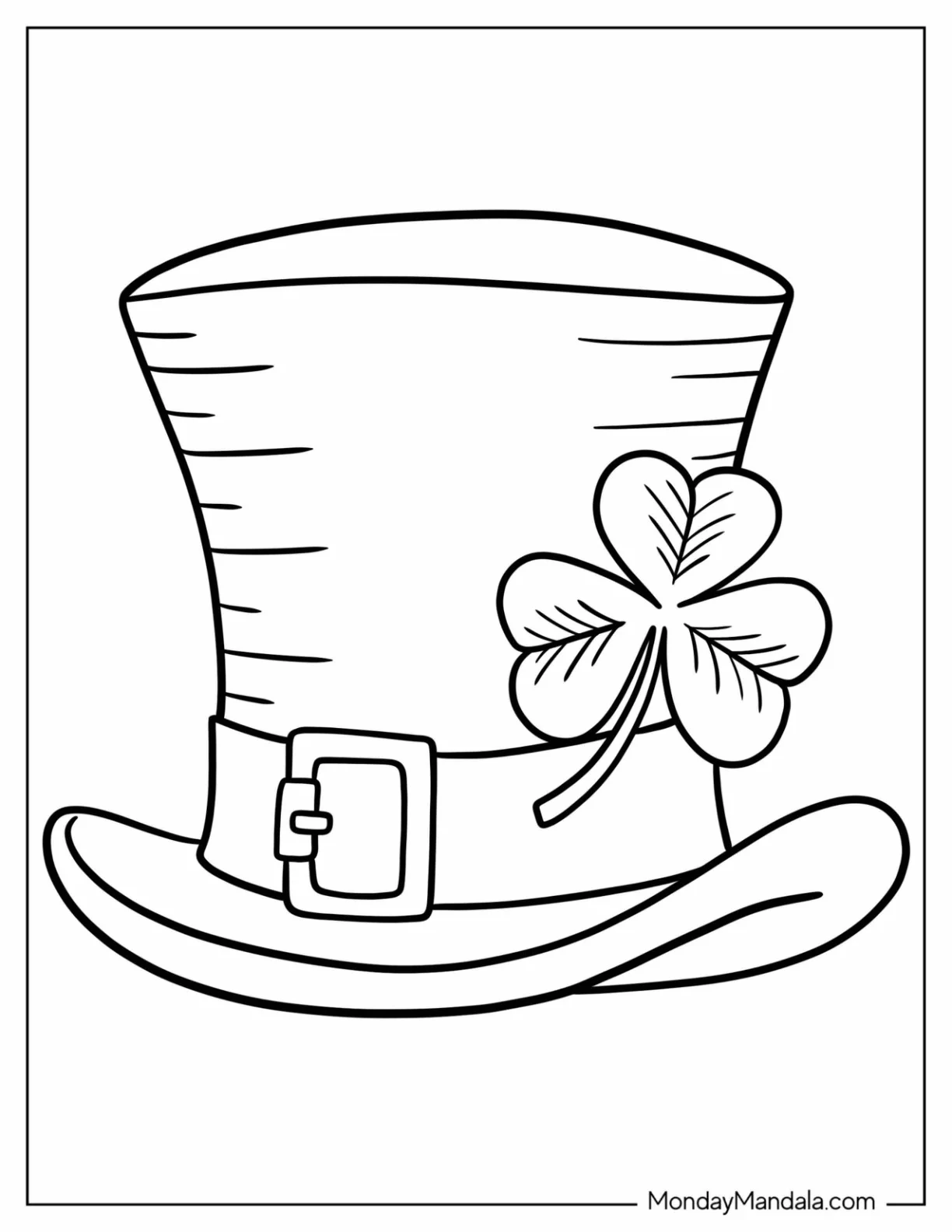 St. Patrick's Day Coloring Page Of Easy Leprechaun Hat With Shamrock For Kids coloring page