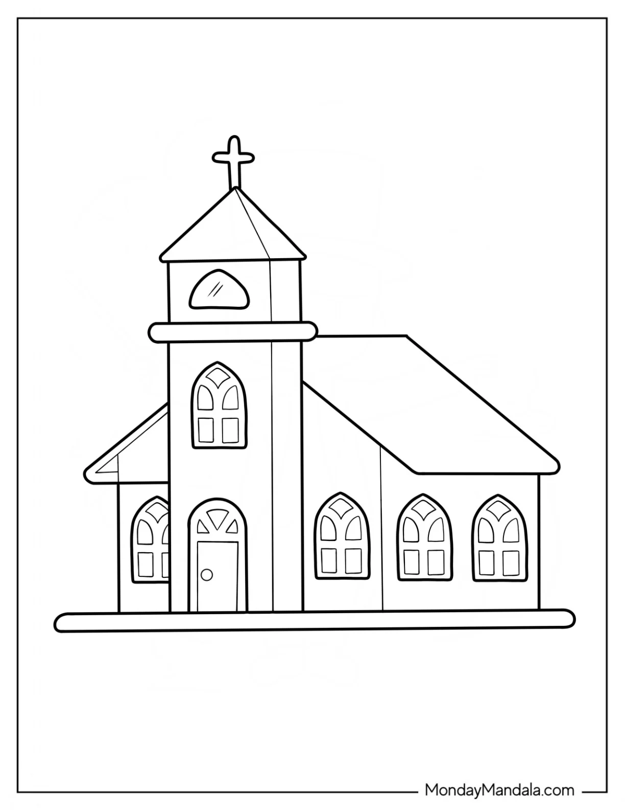 Angled View Of A Small Church Coloring Page Building coloring page — printable line art