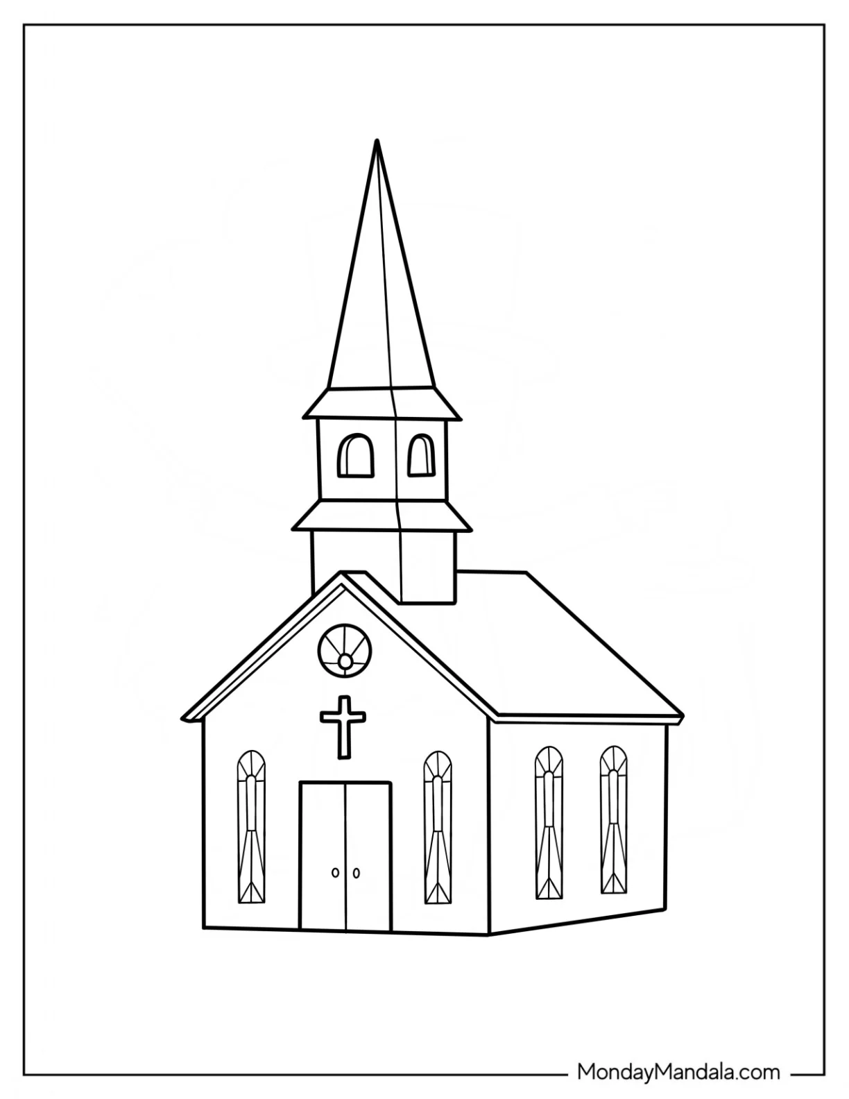 Church Coloring Page With Stained Glass Windows coloring page — printable line art