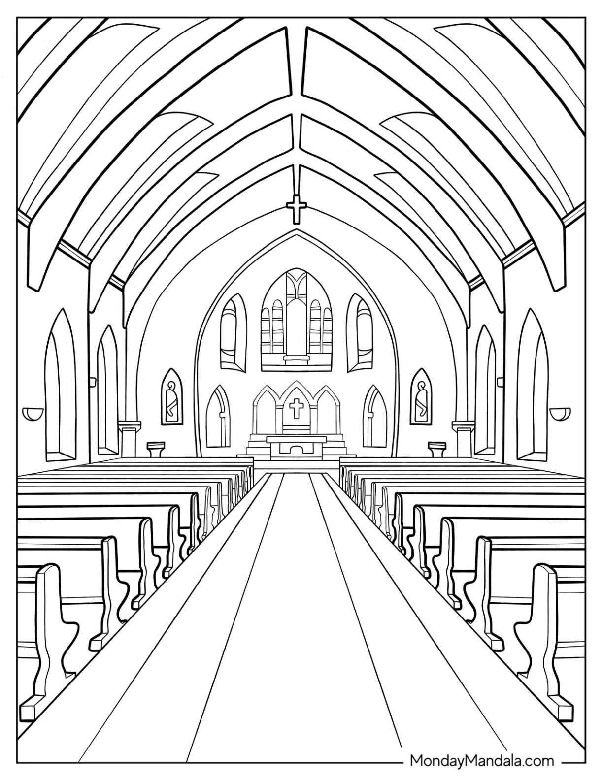 Detailed Interior Of A Catholic Church Coloring Page coloring page