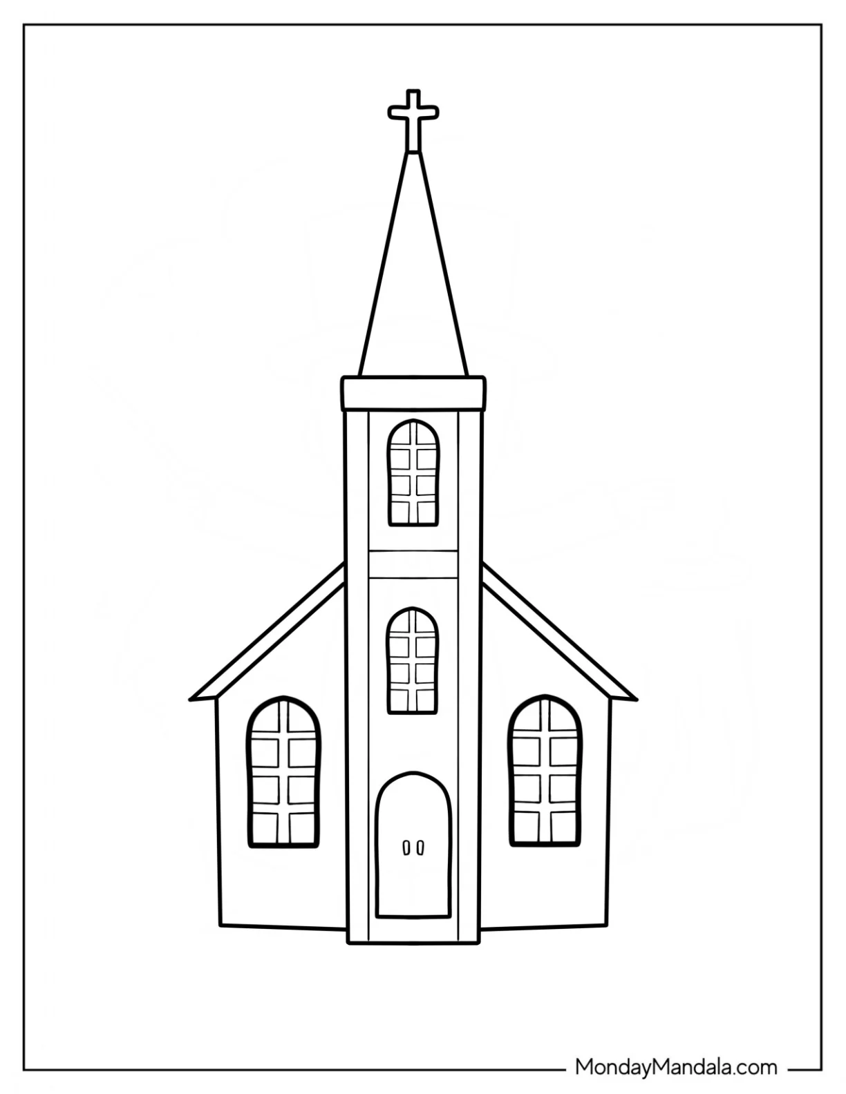 Simple Church Coloring Page Building For Preschoolers coloring page — printable line art