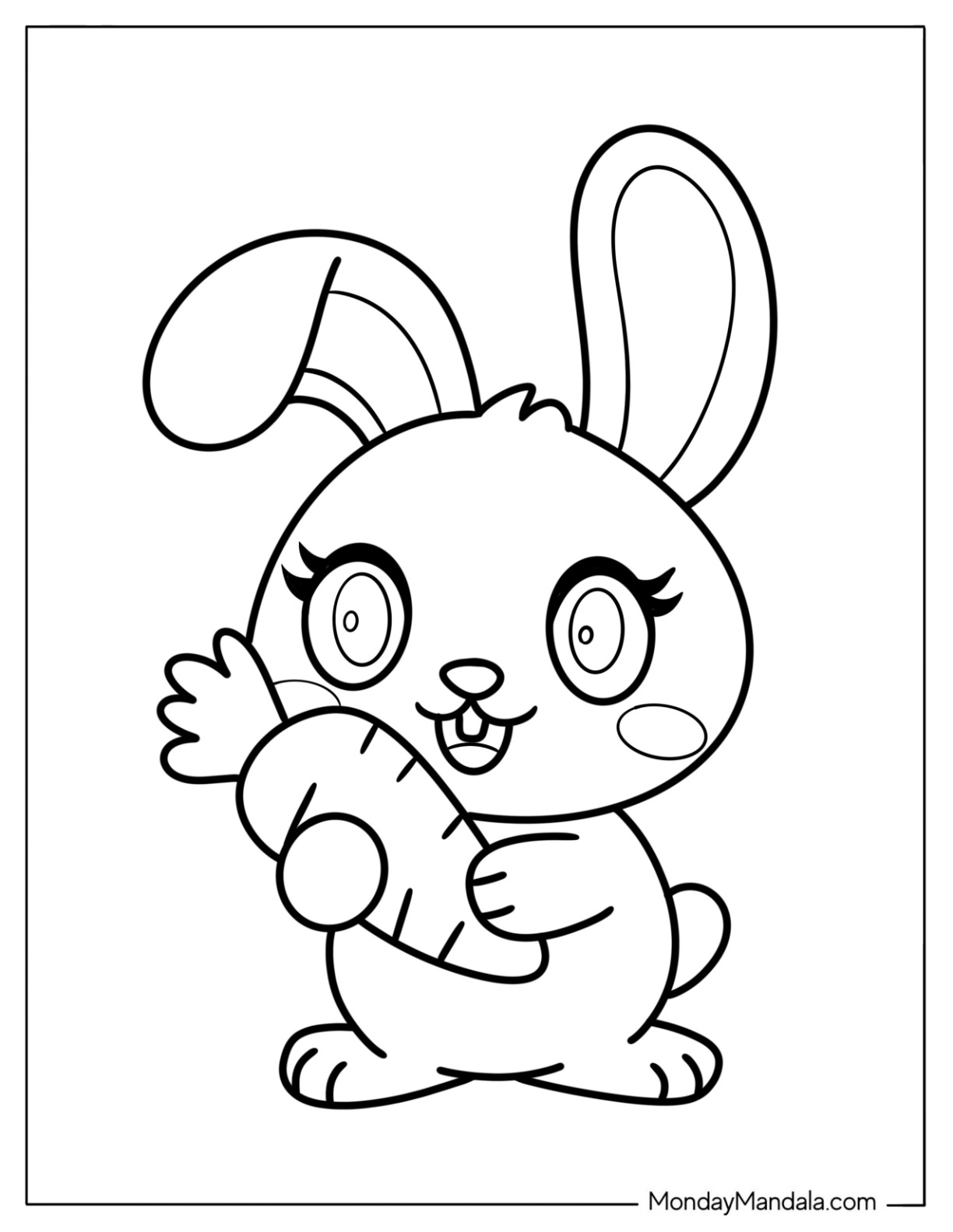 Cute Easter Coloring Page Of Bunny Hugging A Carrot For Preschoolers coloring page — printable line art