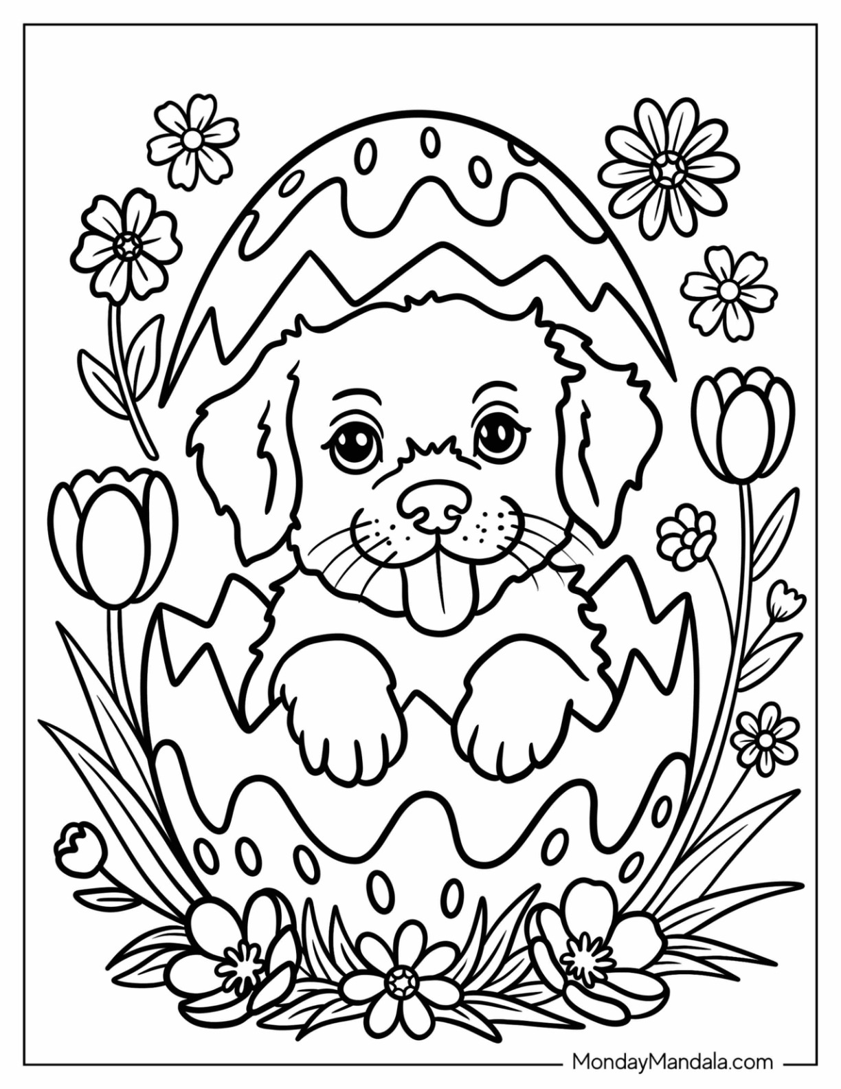Easter Coloring Page of Adorable Puppy Inside an Easter Egg for Kids coloring page