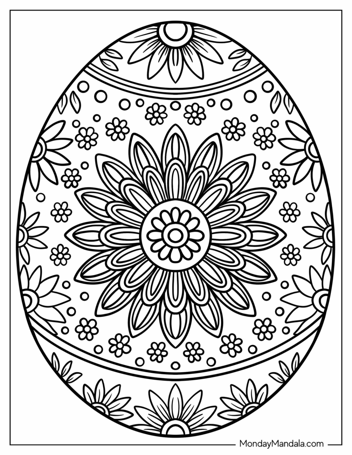 Easter Coloring Page of Egg with Detailed Flower Design coloring page — printable line art