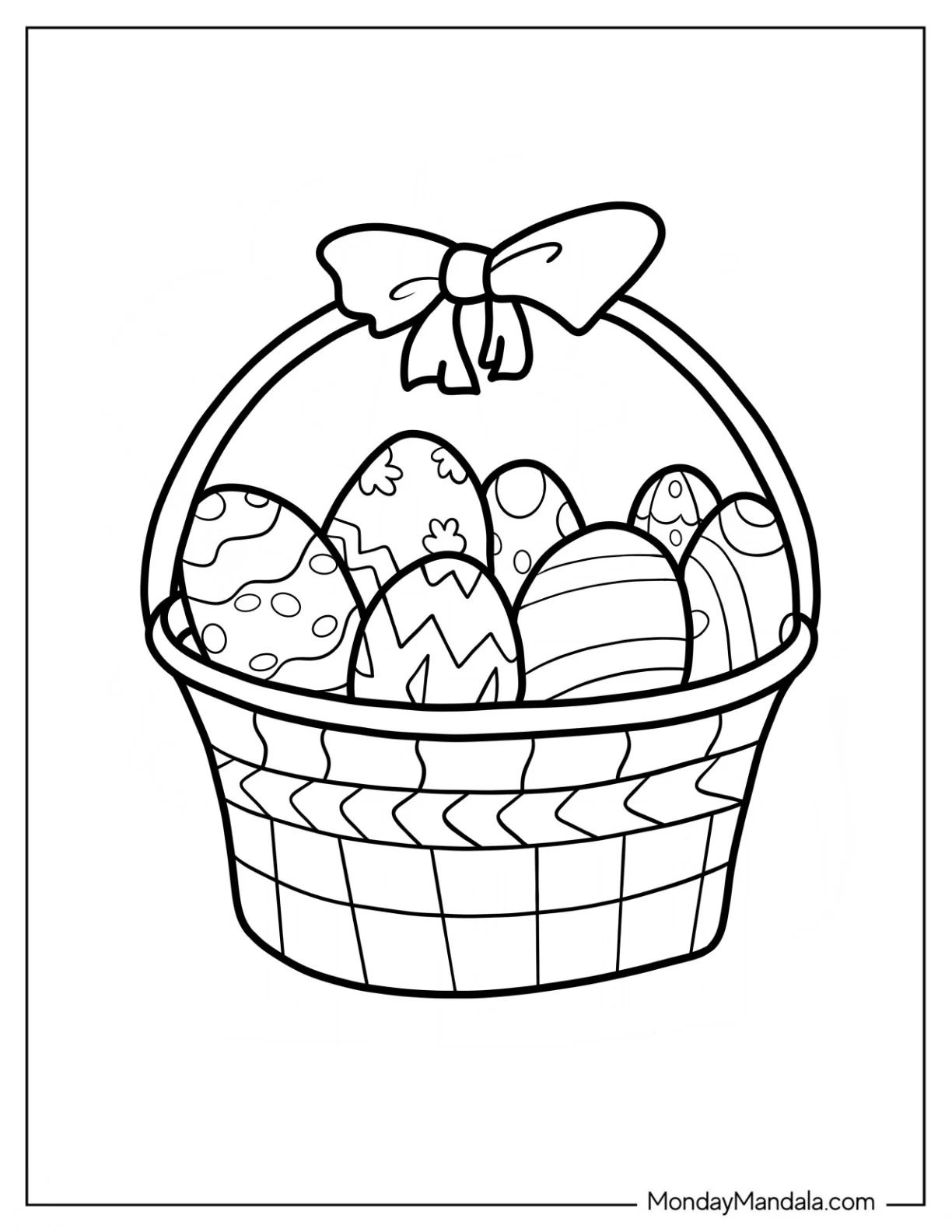 Easter Coloring Page Of  Simple Easter Eggs In A Large Basket For Kids coloring page